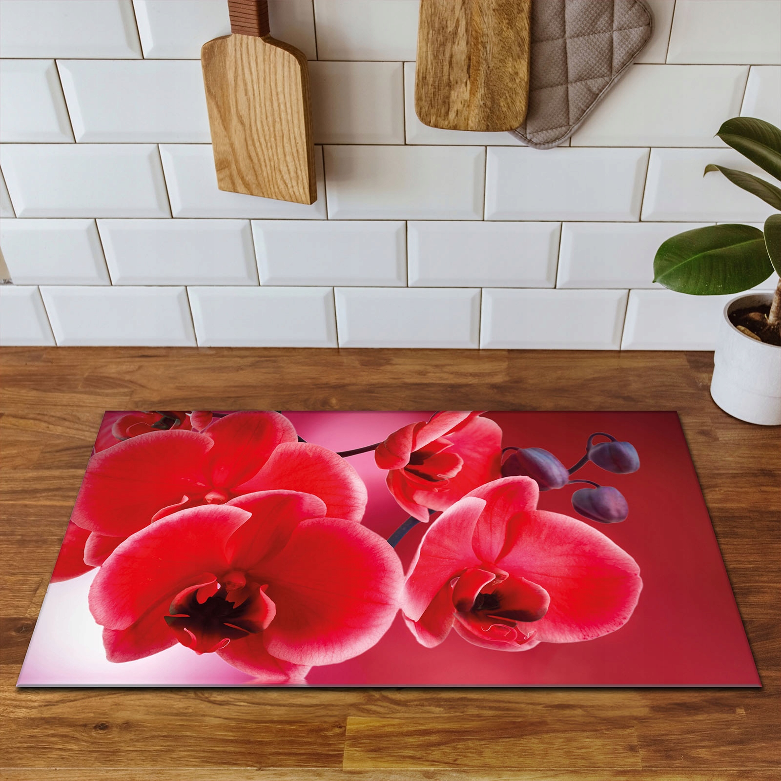 WINYLOWA OCHRONA NA INDUKCJĘ BLAT 80x52 czerwona - orchidea Marka inna