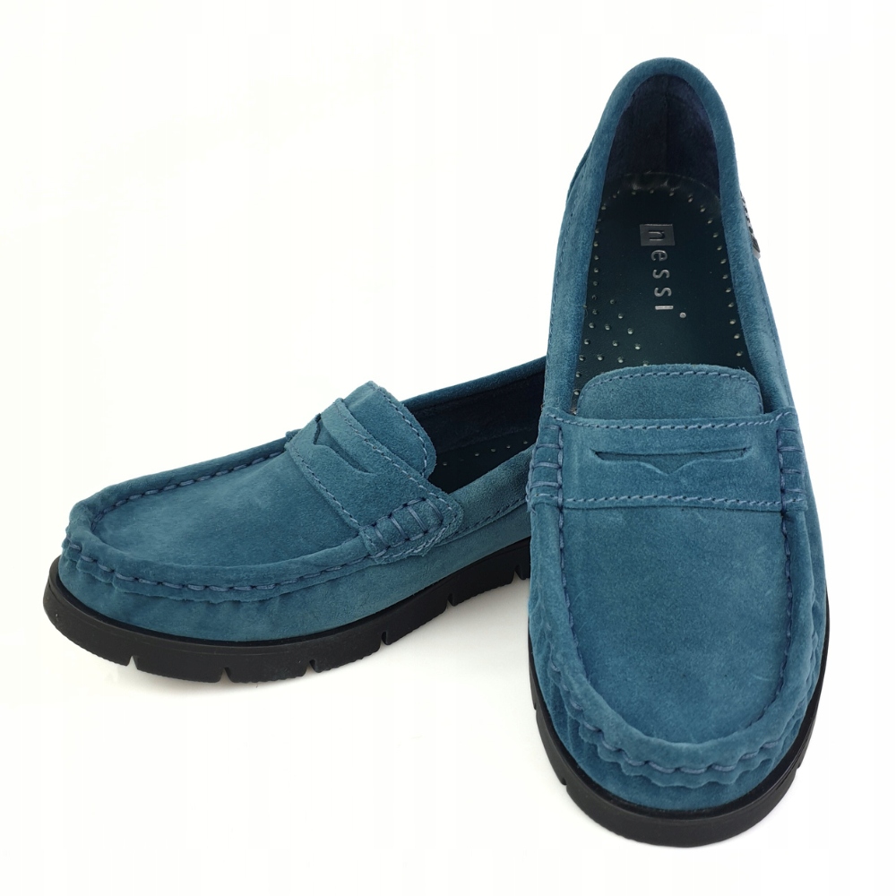 Nessi 76506 765 mokasyny kolor morski skóra welur r. 40 Długość wkładki 26 cm