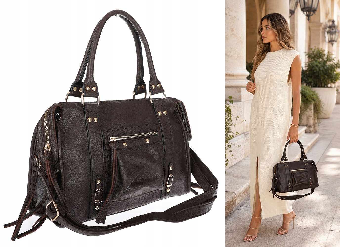 Dámská shopper kabelka kufřík elegantní taška do práce HJ812 Čokoládová