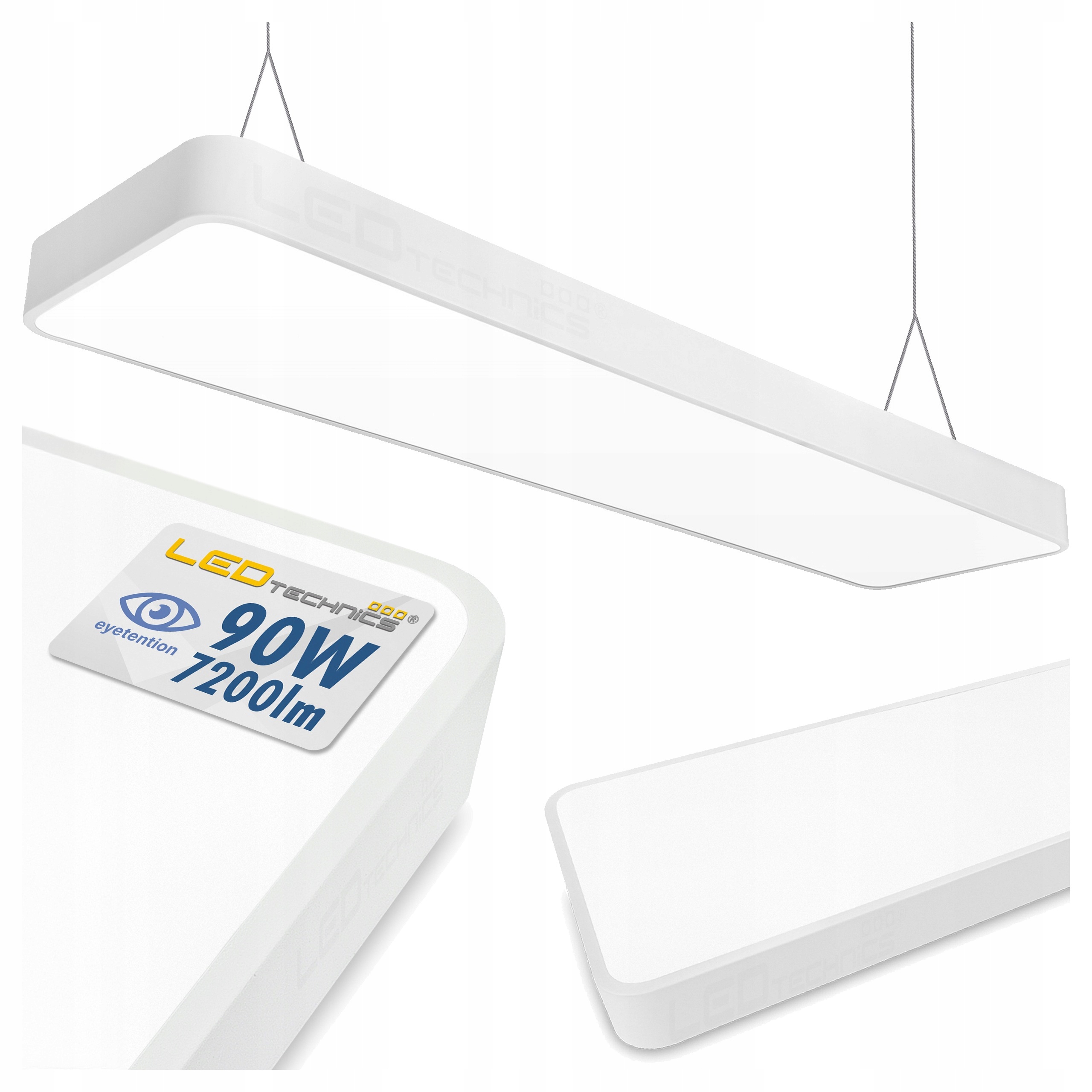 Lampa Wisząca Liniowa Biurowa 120cm 90W Led CCD Biała Zaokrąglona