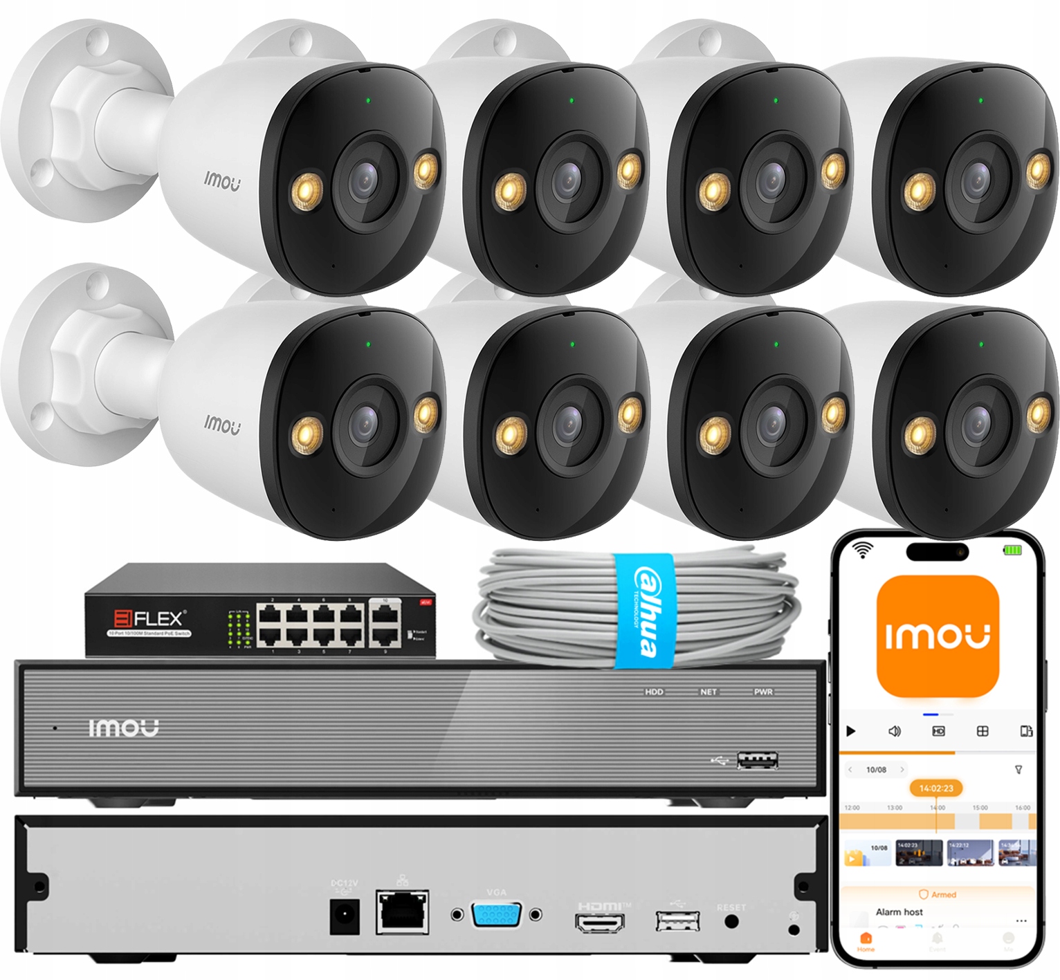 Sada na monitorovanie Ip Imou 8 kamier 8MPx 4K Nvr Záznamník Switch PoE Apka