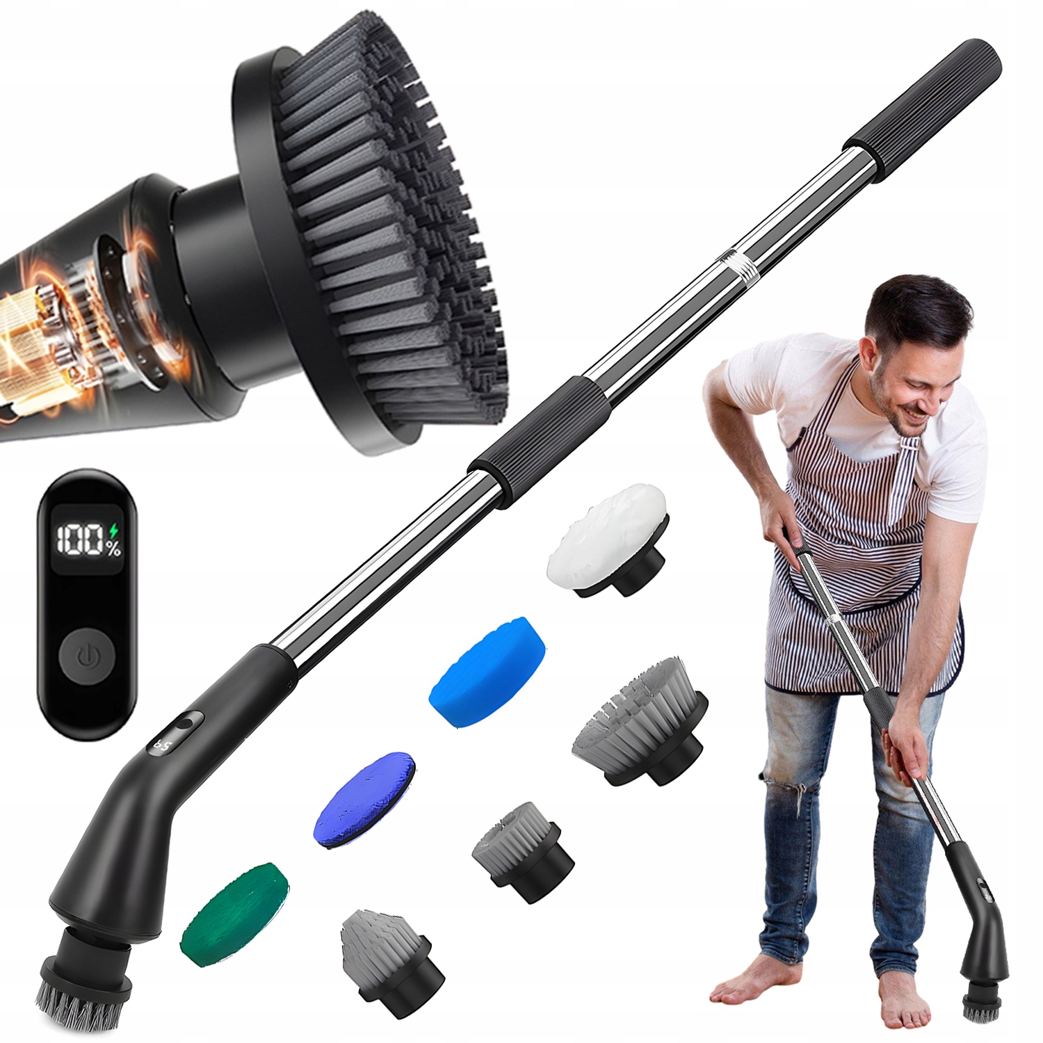 Levně Elektrický Ruční Čisticí Kartáč S Teleskopickou Rukojetí 96-120 CM