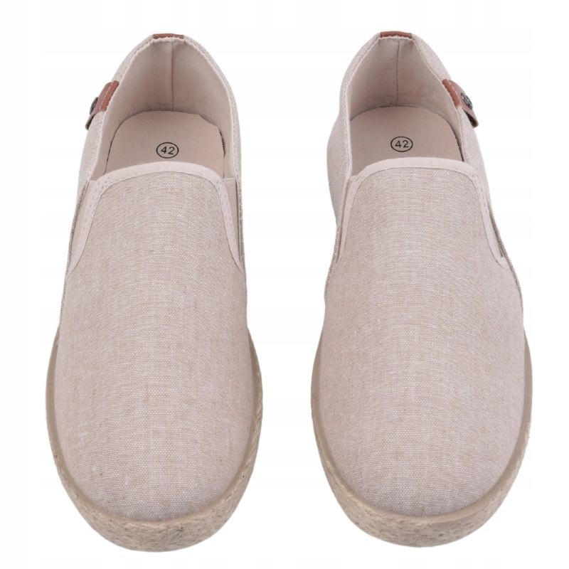 BEŻOWE ESPARDYLE MĘSKIE WSUWANE TRAMPKI PŁASKIE TENISÓWKI WKŁADKA EKOSKÓRA Oryginalne opakowanie producenta pudełko