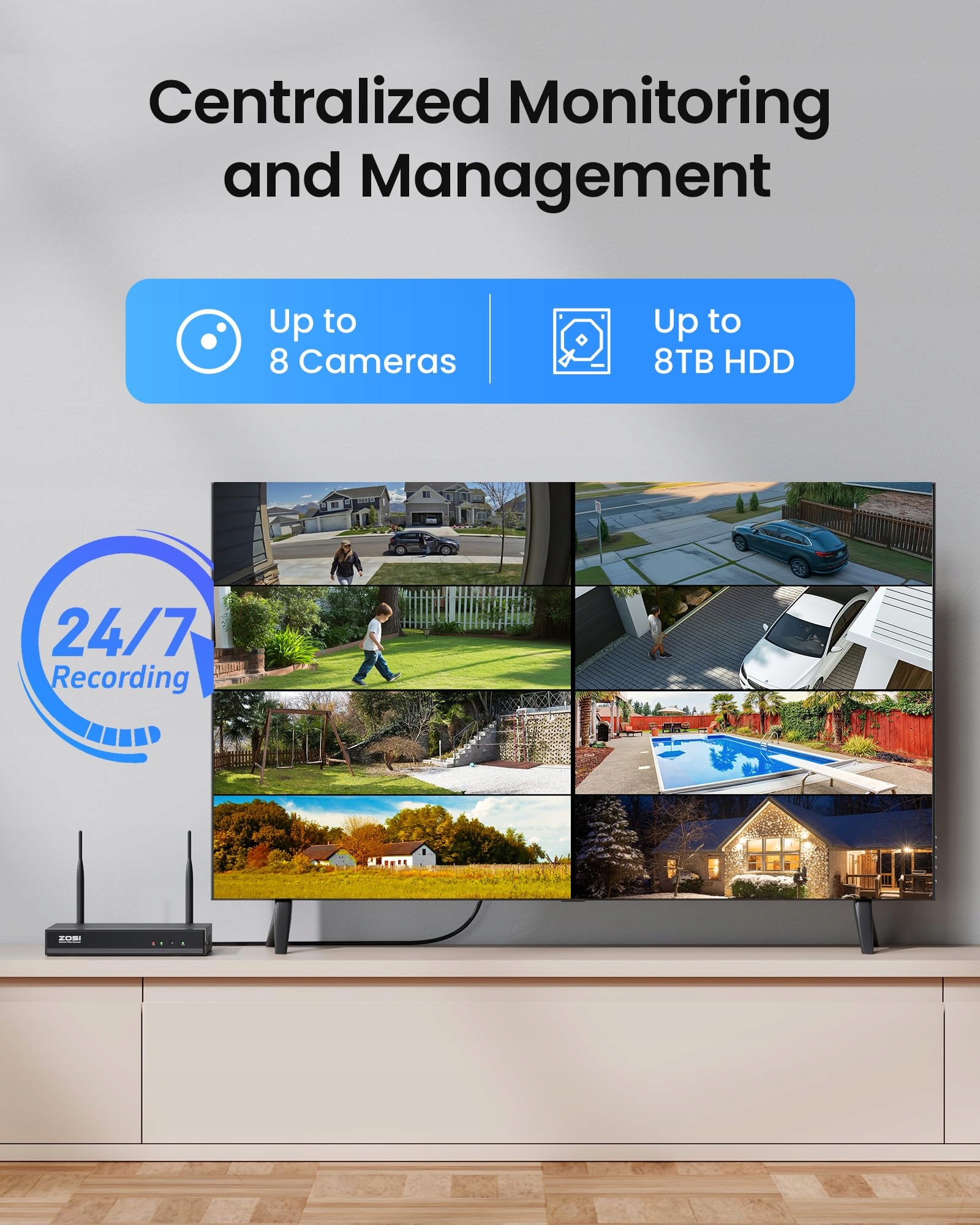 ZOSI Zestaw Kamer 3MP WLAN Zewnętrznych 8 Wi-Fi 6 2TB HDD NVR Audio Nocą — miniatura 7