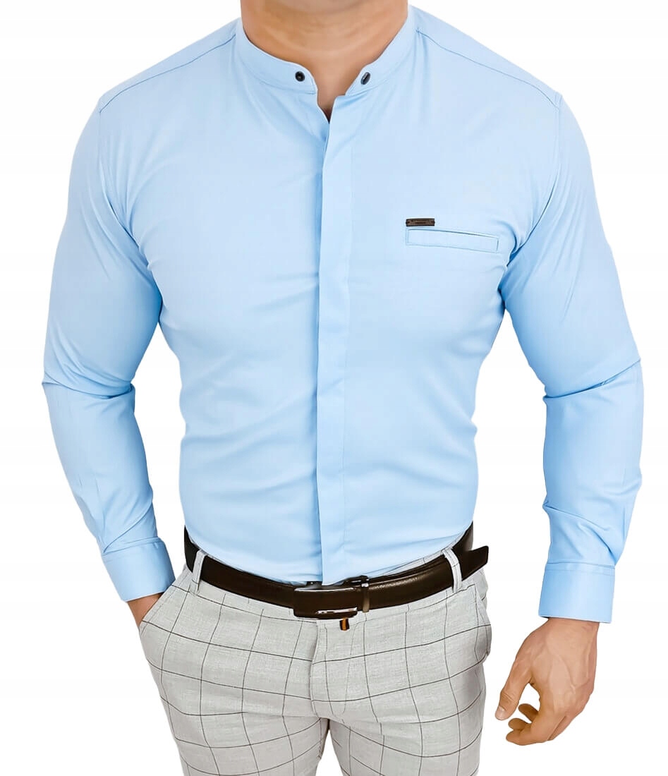 

Koszula meska ze stojka niebieska slim fit 1961 L