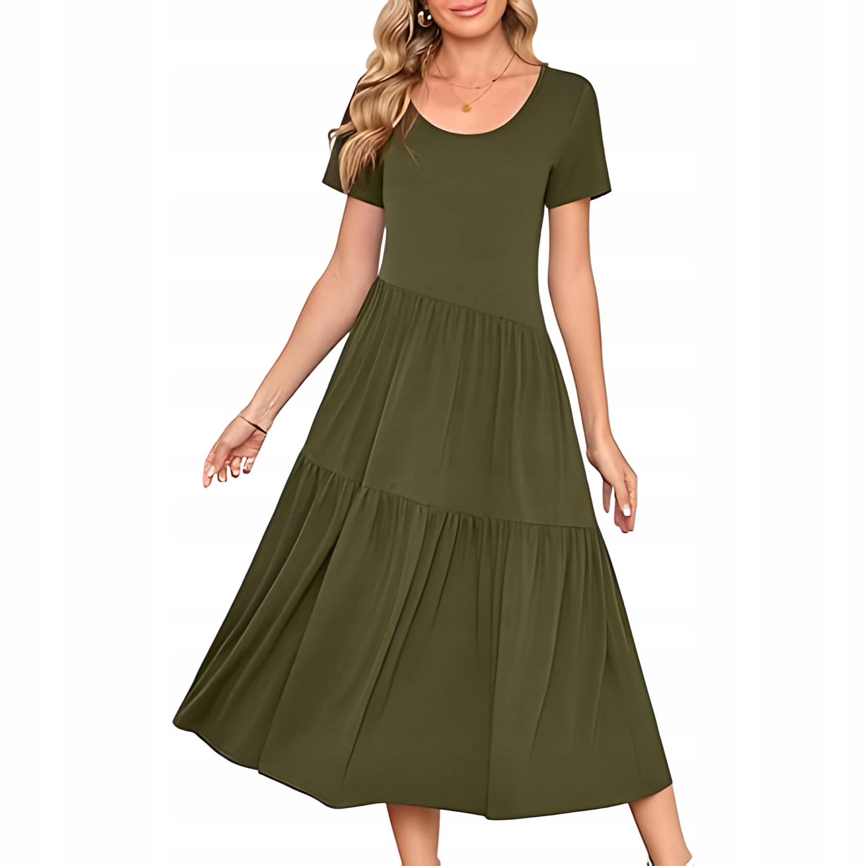 Dámské Šaty Maxi Dlouhé Krátké Rukávy Elegantní Stylová Letní Zelená XL