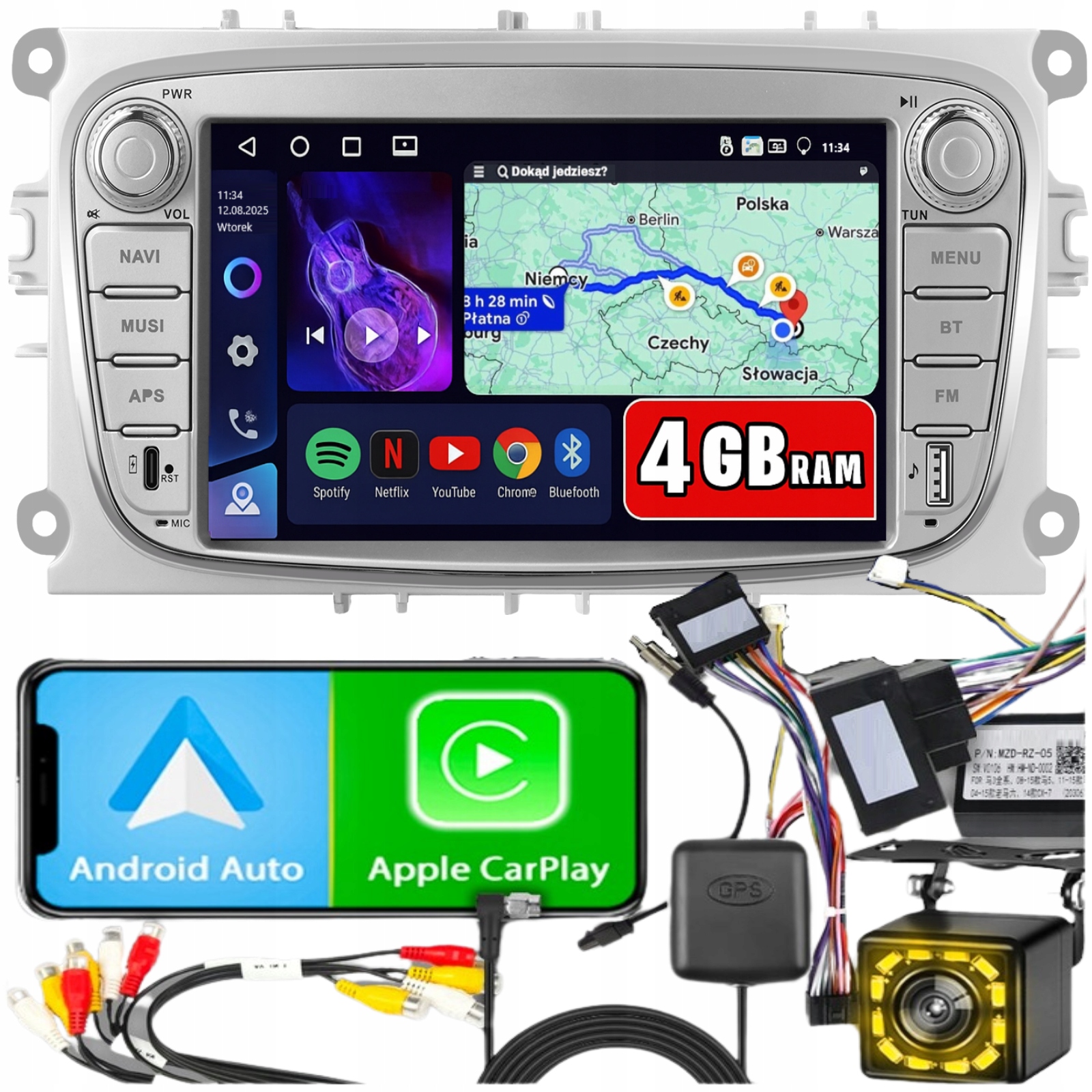 Autorádio Ford Mondeo MK4 Focus MK2 MK3 Galaxy CarPlay WiFi Usb-c