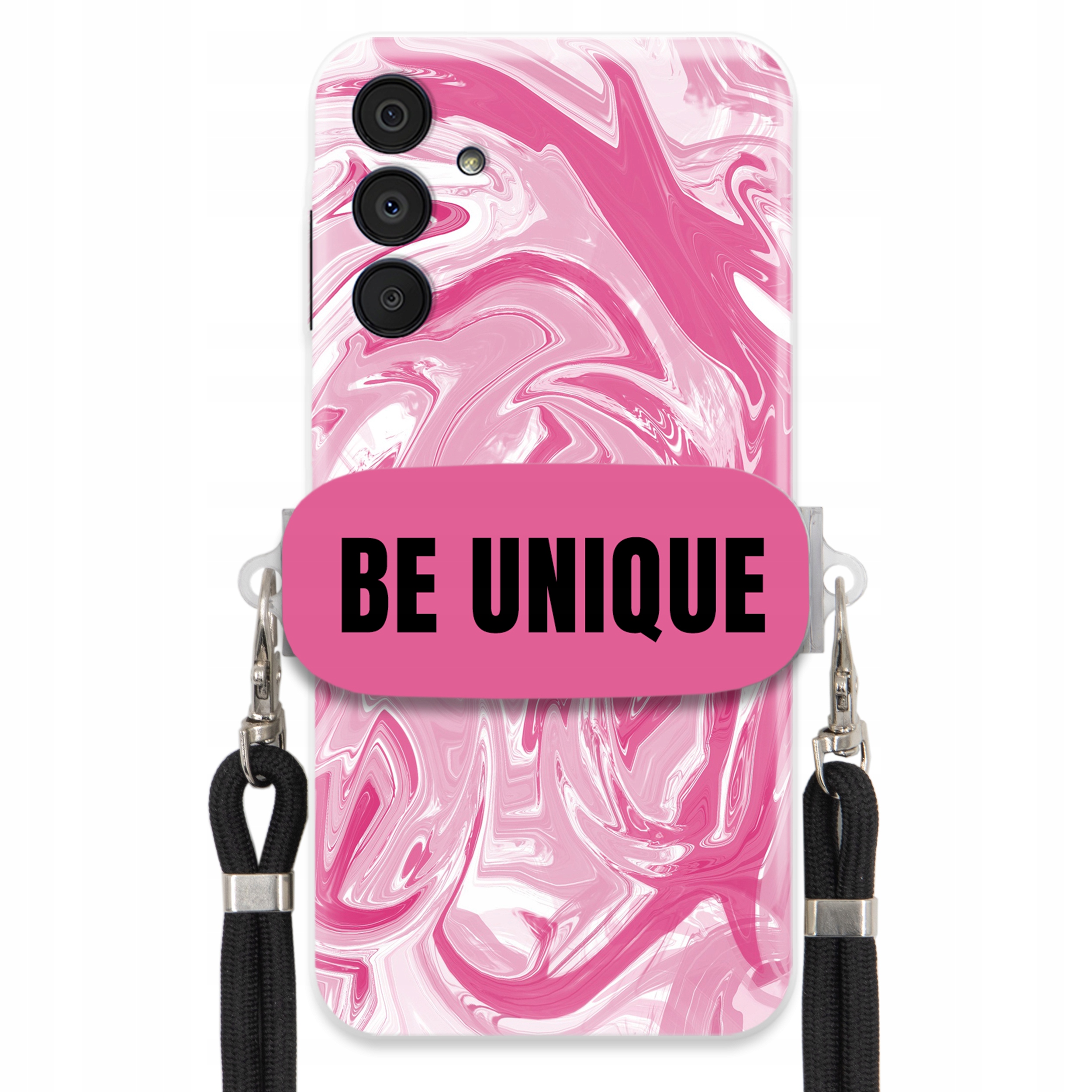 Puzdro na Samsung A16 držiak šnúrka Čierna Ružová Mramor Be Unique