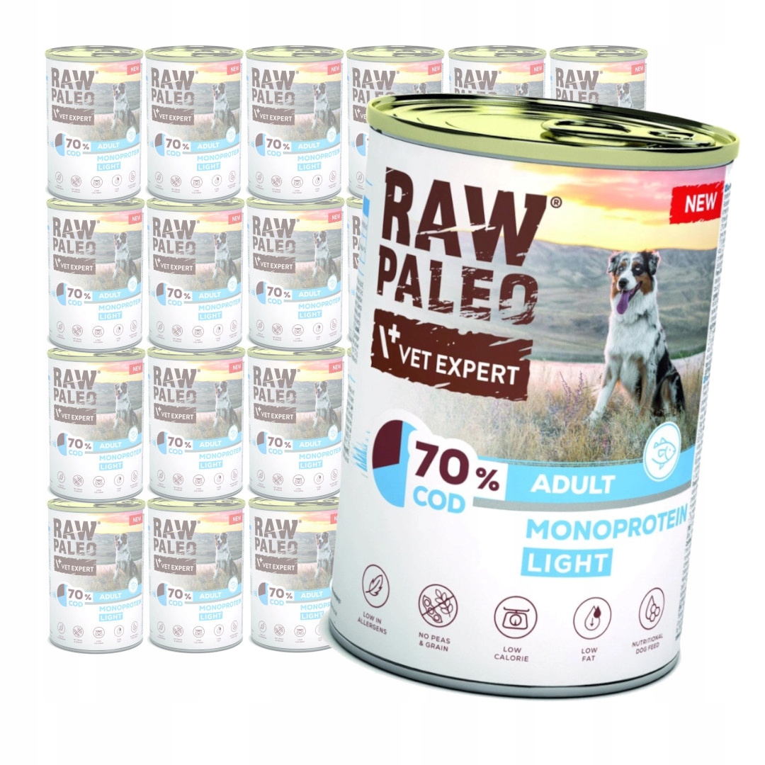Raw Paleo Adult Monoprotein Light 24x400g Vlhké Krmivo s treskou pro psa
