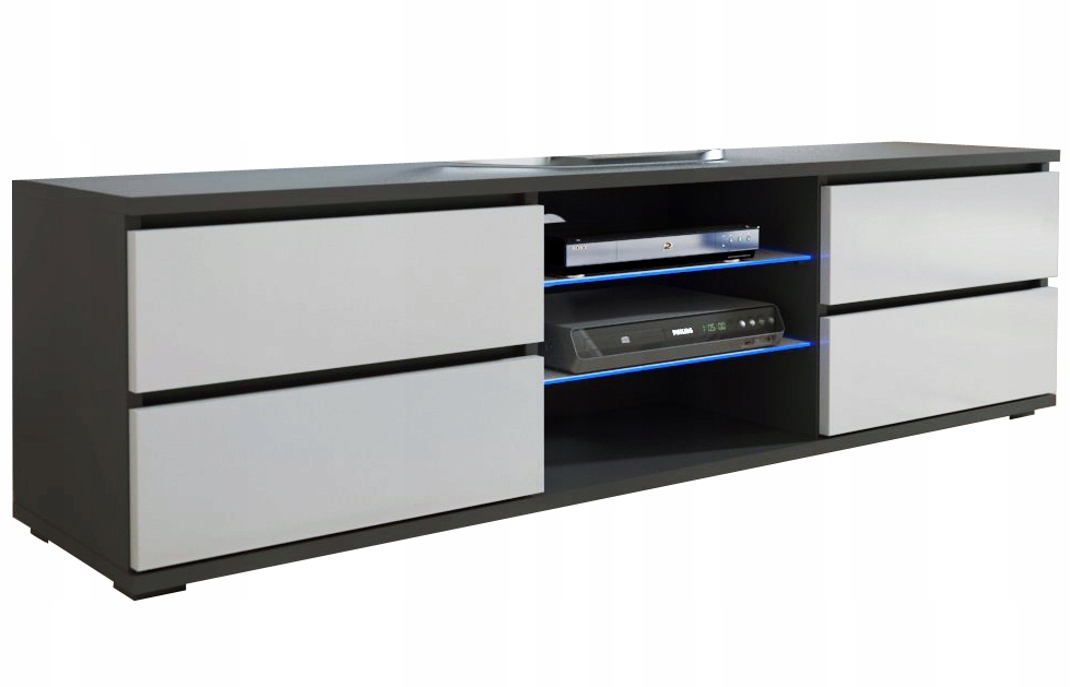 Komoda Półka Szafka Rtv szuflady białe 150cm Led