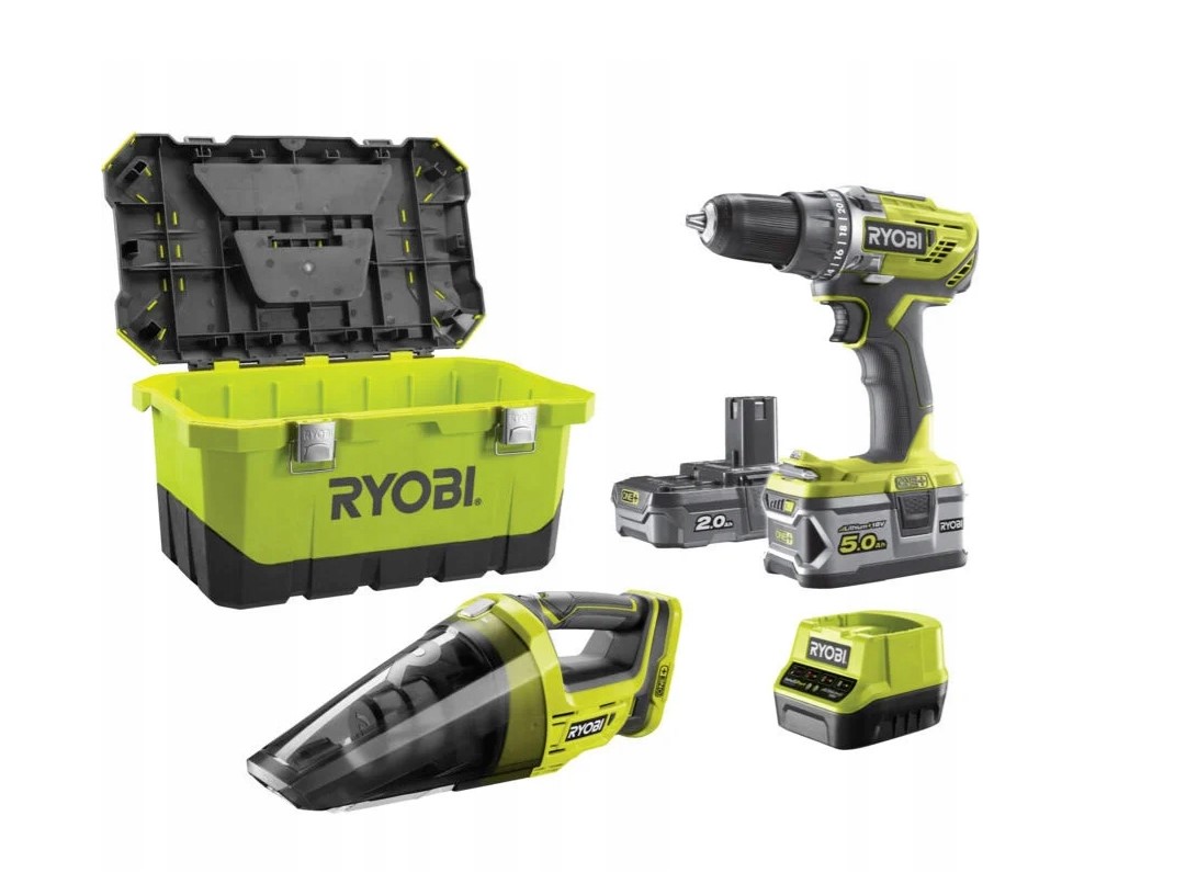 RYOBI WIERTARKO-WKRĘTARKA ODKURZACZ SKRZYNIA AKU ŁADOWARKA R18DD3-252VT