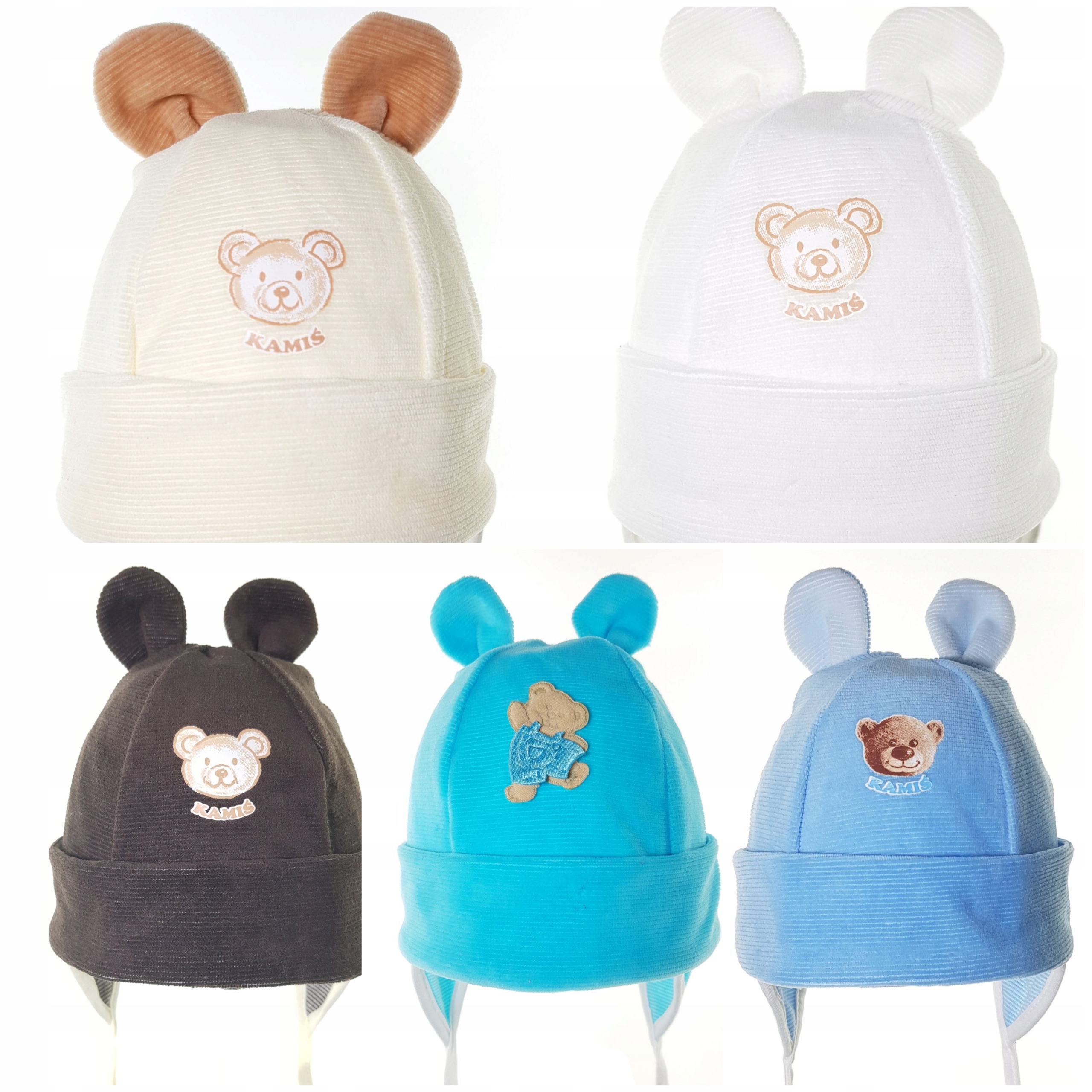 NIEMOWLĘCA CZAPKA MIŚ CZAPECZKA USZKA WIOSNA JESIEŃ 0-12 M-C MIX KOLORÓW Marka Kamiś