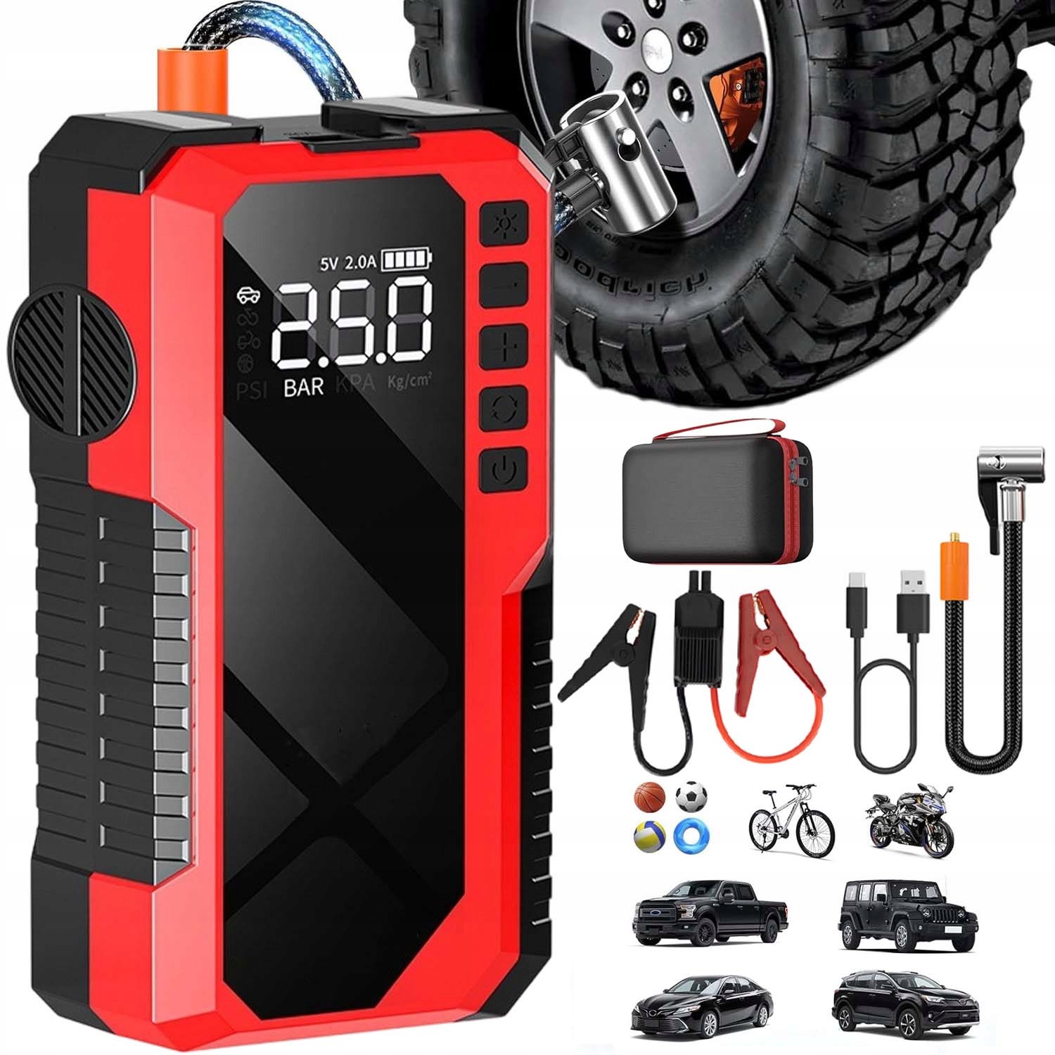 Jump Starter Booster Štartovacie Zariadenie Akumulátora Kompresor 6400MAH