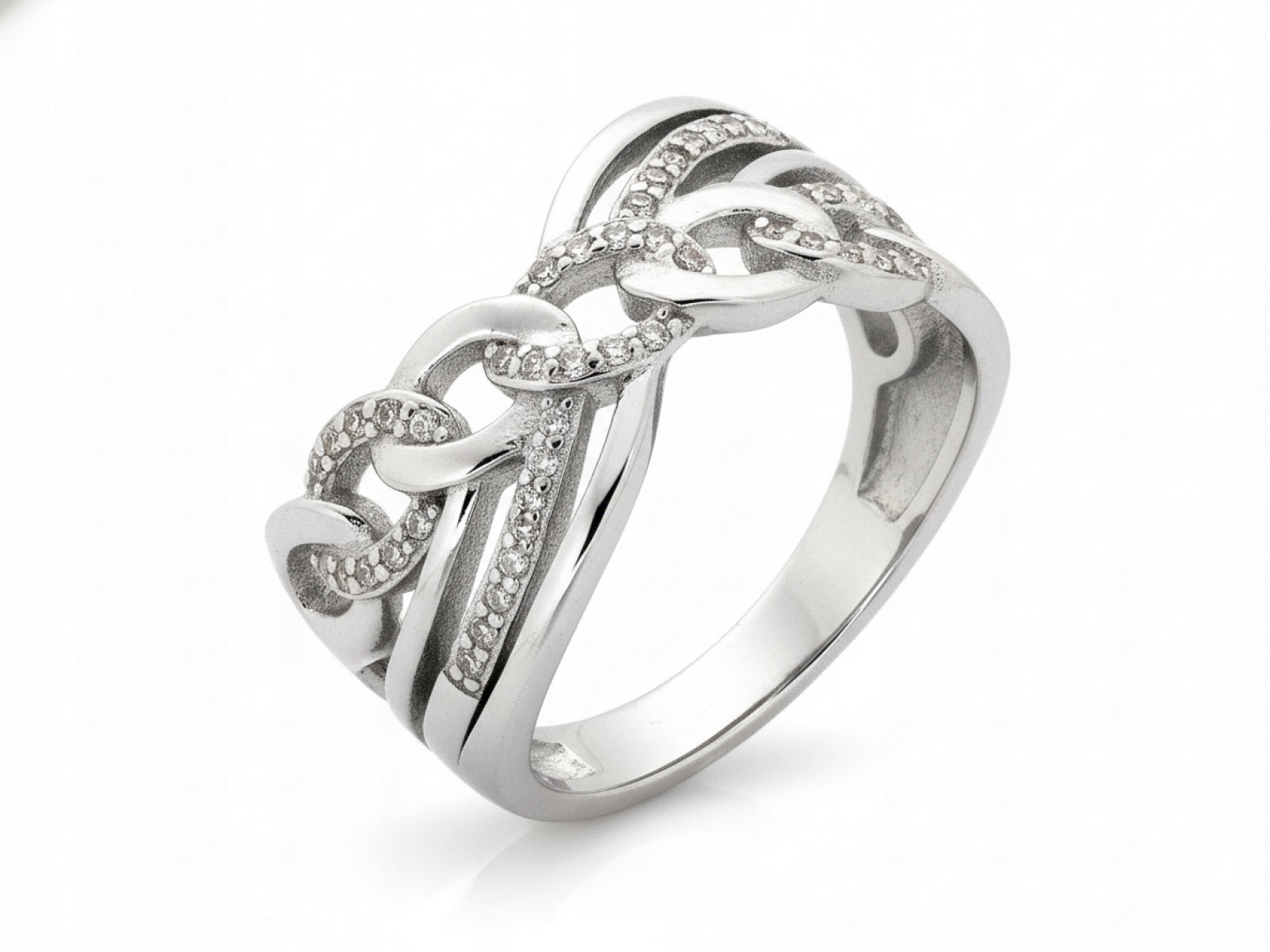 Prstýnek ze stříbra 925, moderní, propletený s zirkony, r22