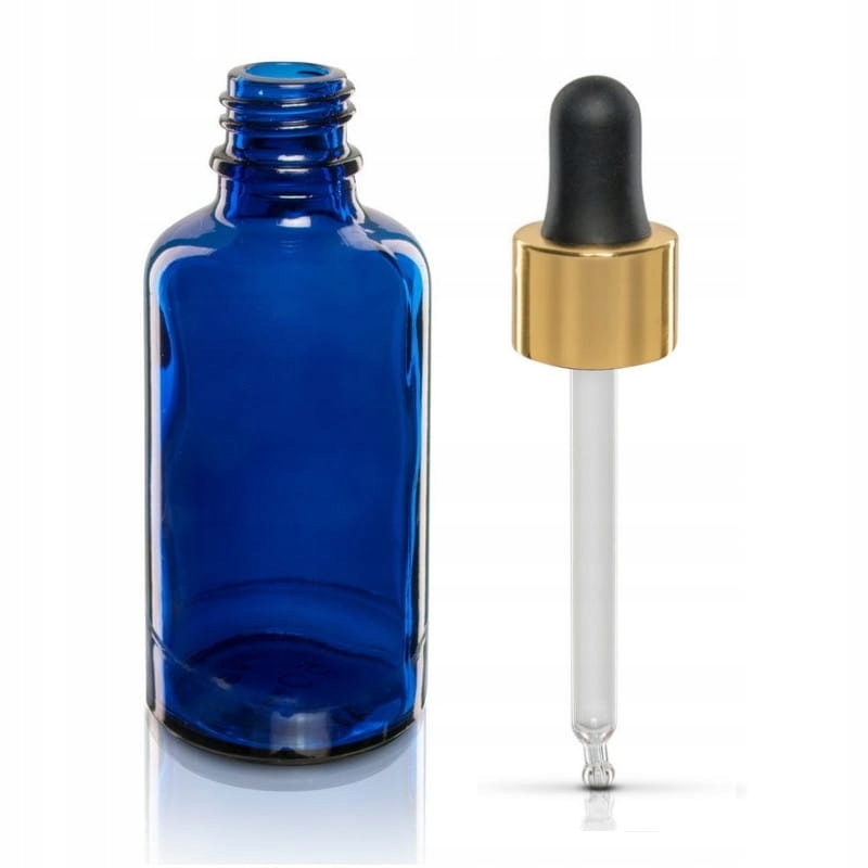 

Butelka Szklana Niebieska z Pipetą Złotą 50ml