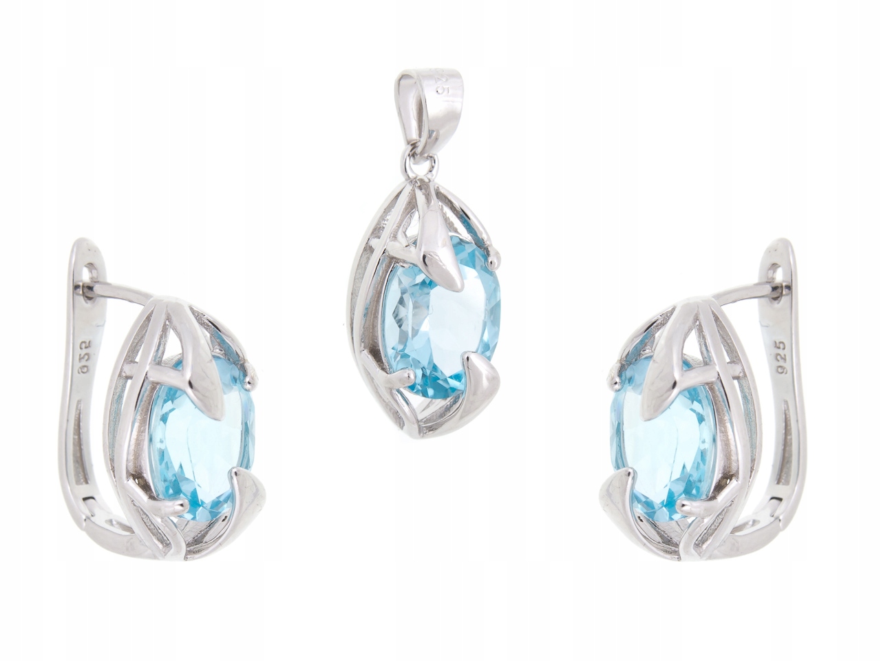 Stříbrný Rhodiovaný Komplet Sky Blue Topaz Přírodní