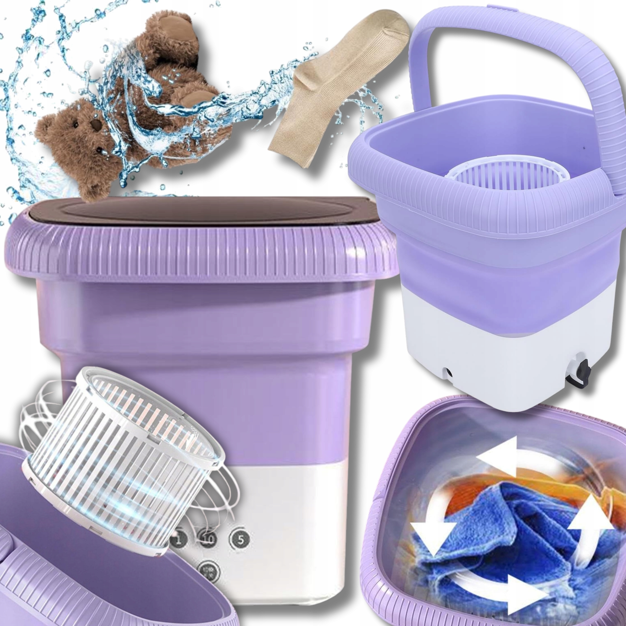 Стиральная машина автоматическая туристическая мини складная портативная 8л фиолетовая