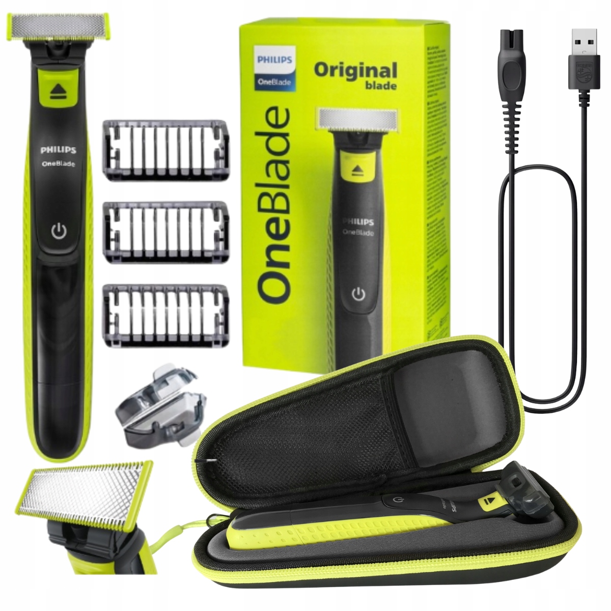 Golarka Philips OneBlade QP2724 45 min do zarostu brody nasadki Etui