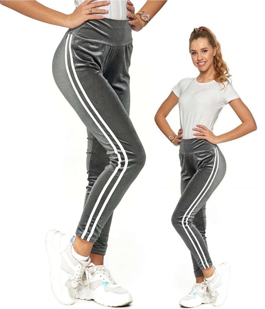 LEGGINSY WELUROWE damskie Z LAMPASEM Moraj