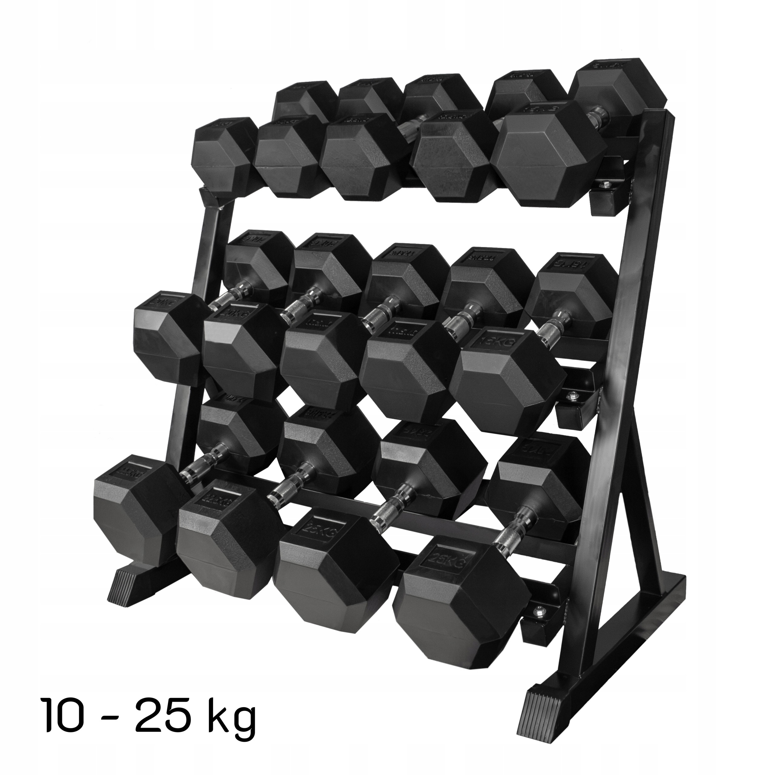 Zestaw Hantli Stałych Hex 10kg 25kg ze stojakiem zestaw 245kg Stojak