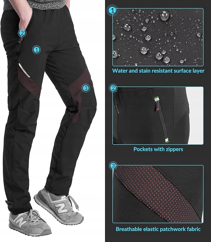 ROCKBROS Spodnie Zimowe Rowerowe Wiatroodporne, Regulowane, Elastyczne XL Kod producenta 20400007004