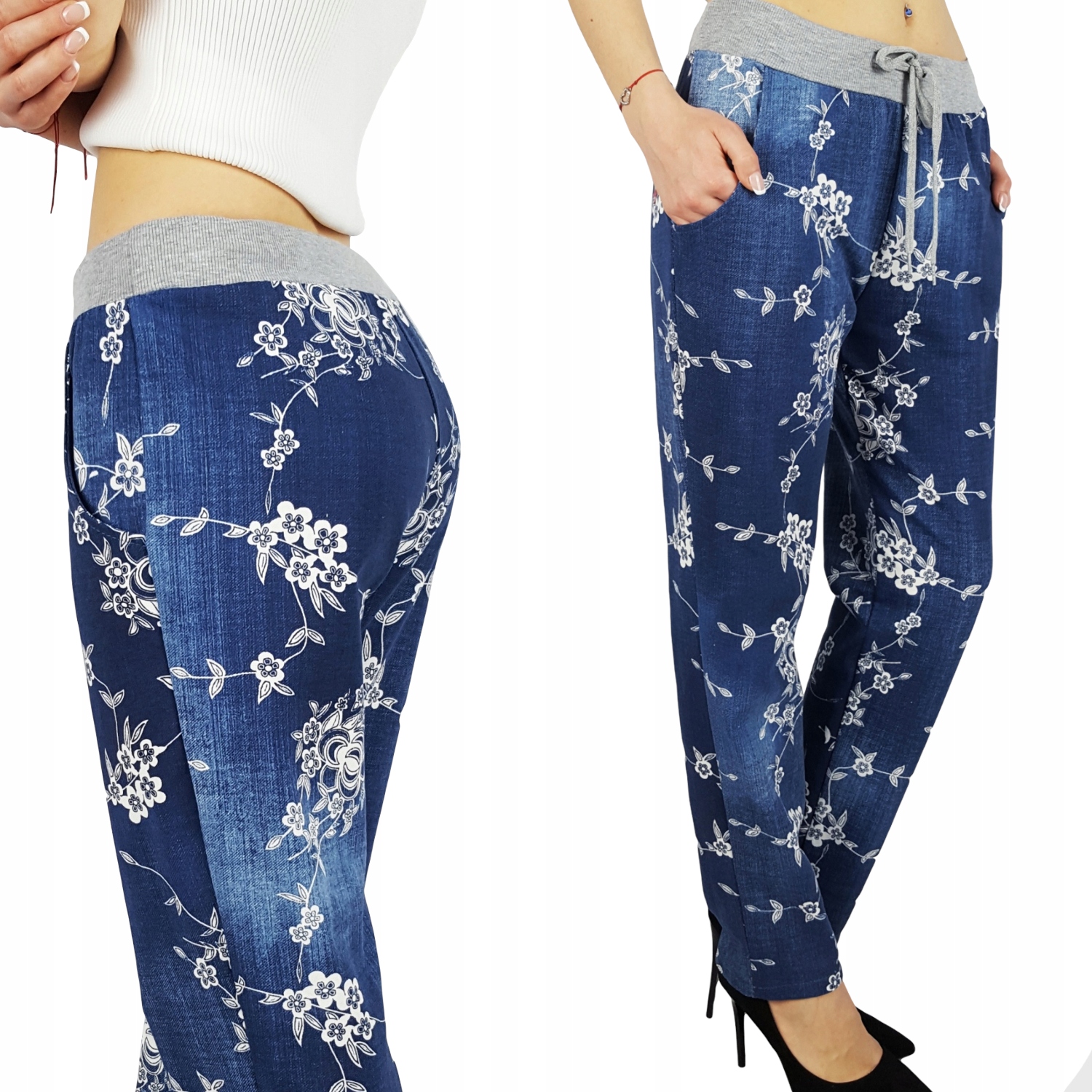 WYGODNE - SPODNIE - DRESOWE - KWIATY - BAWEŁNIANE Marka inna