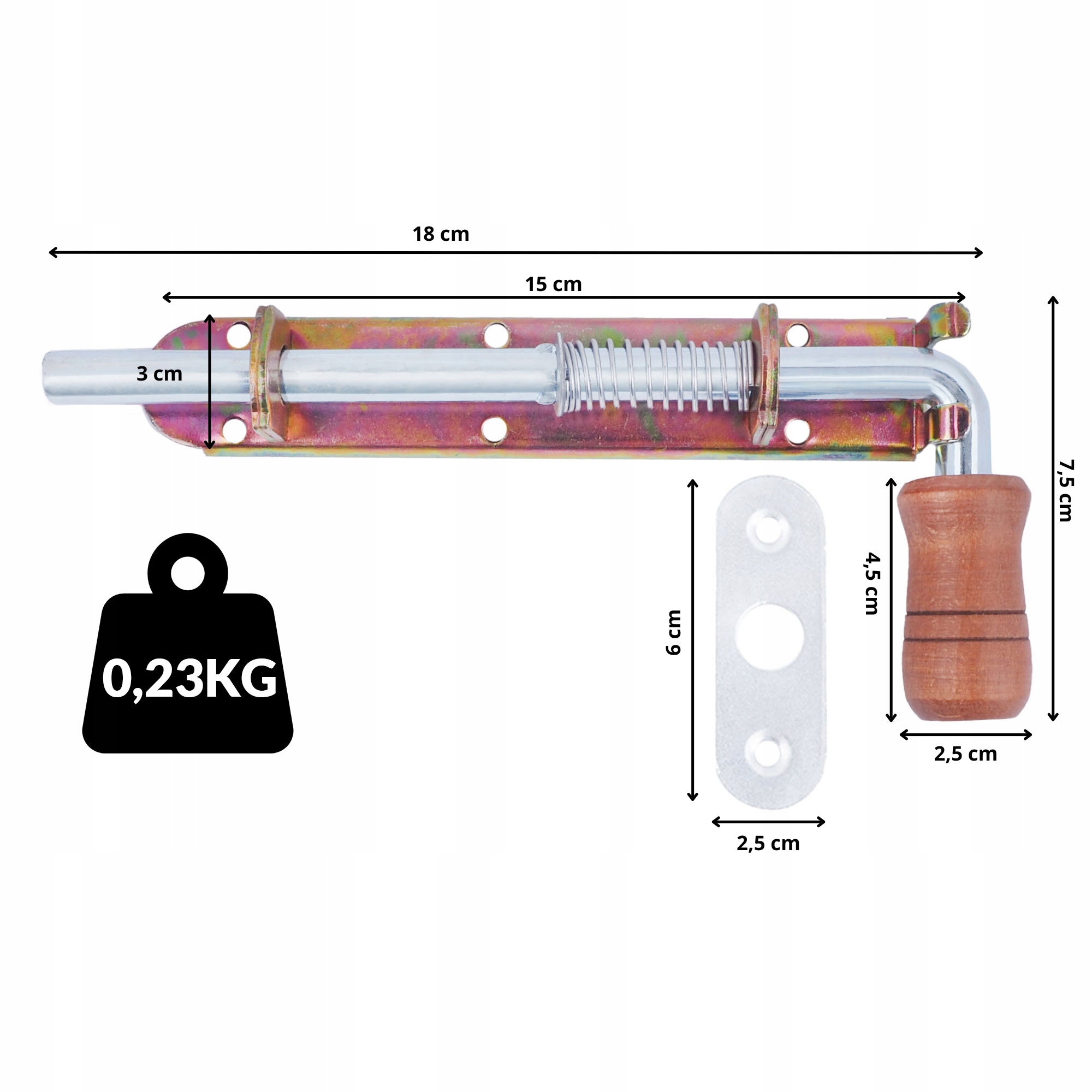 ZASUWA SPRĘŻYNOWA RYGIEL 150mm WĄSKA OCYNK Marka Bauster