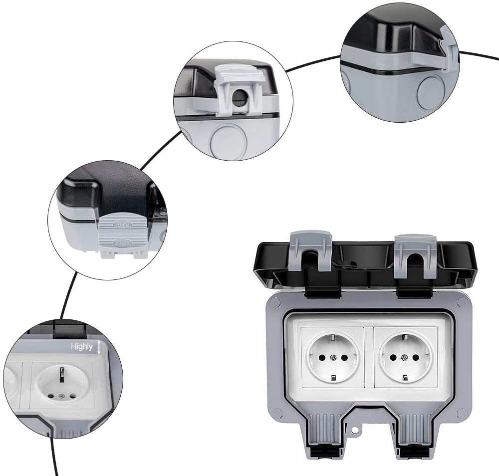 Gniazdko Elektryczne zewnętrzne wodoszczelne IP66