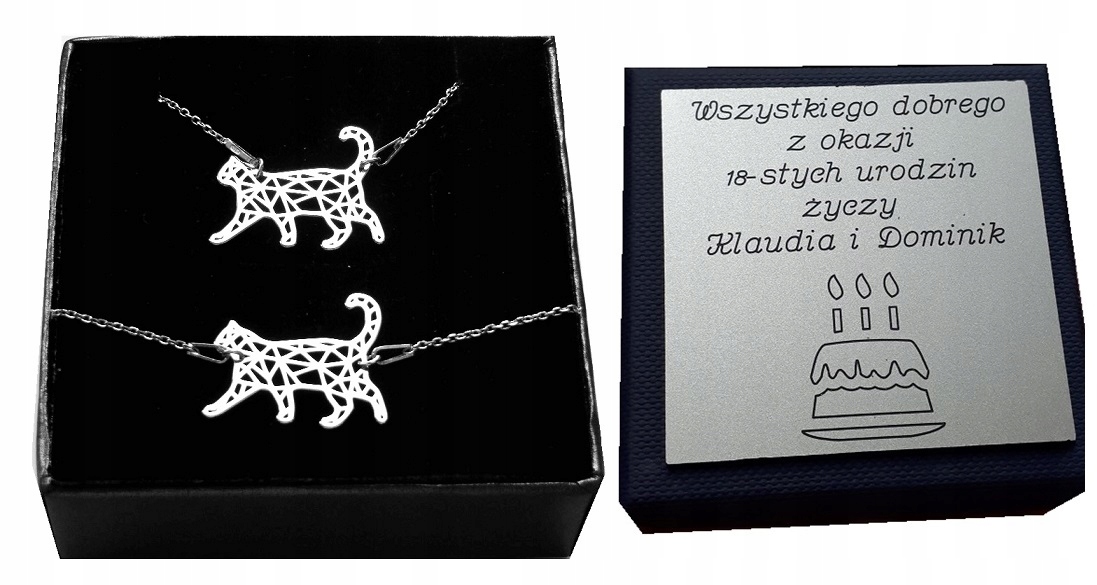 

Srebrny komplet Kot Kotek Origami srebro925 Grawer