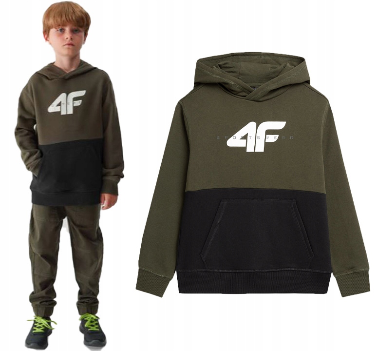Bluza sportowa 4F M628 dresowa ocieplana z kapturem zielony 152.