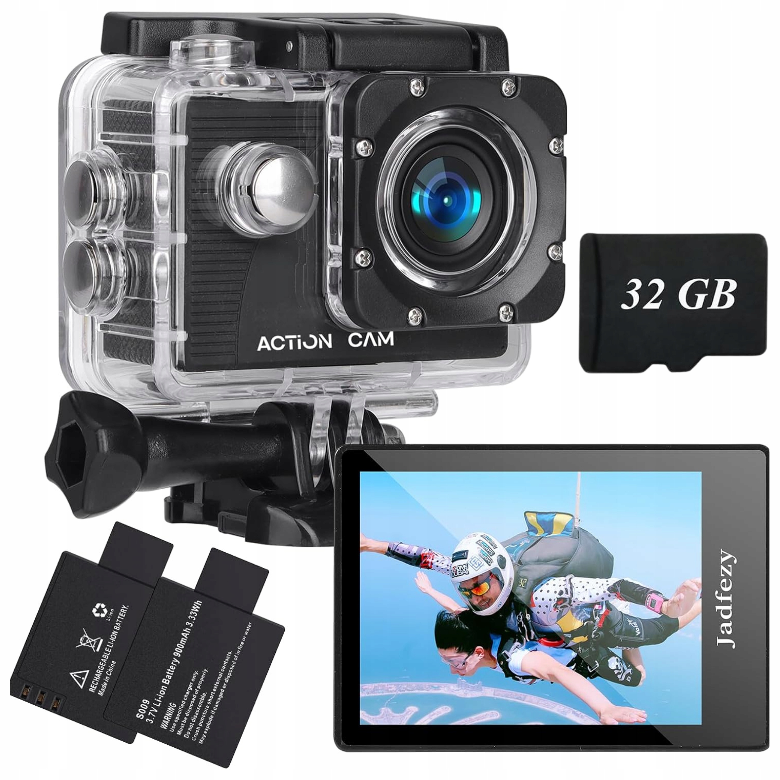 Sportovní kamera 1080p Full Hd Vodotěsná 2 baterie příslušenství paměťová karta