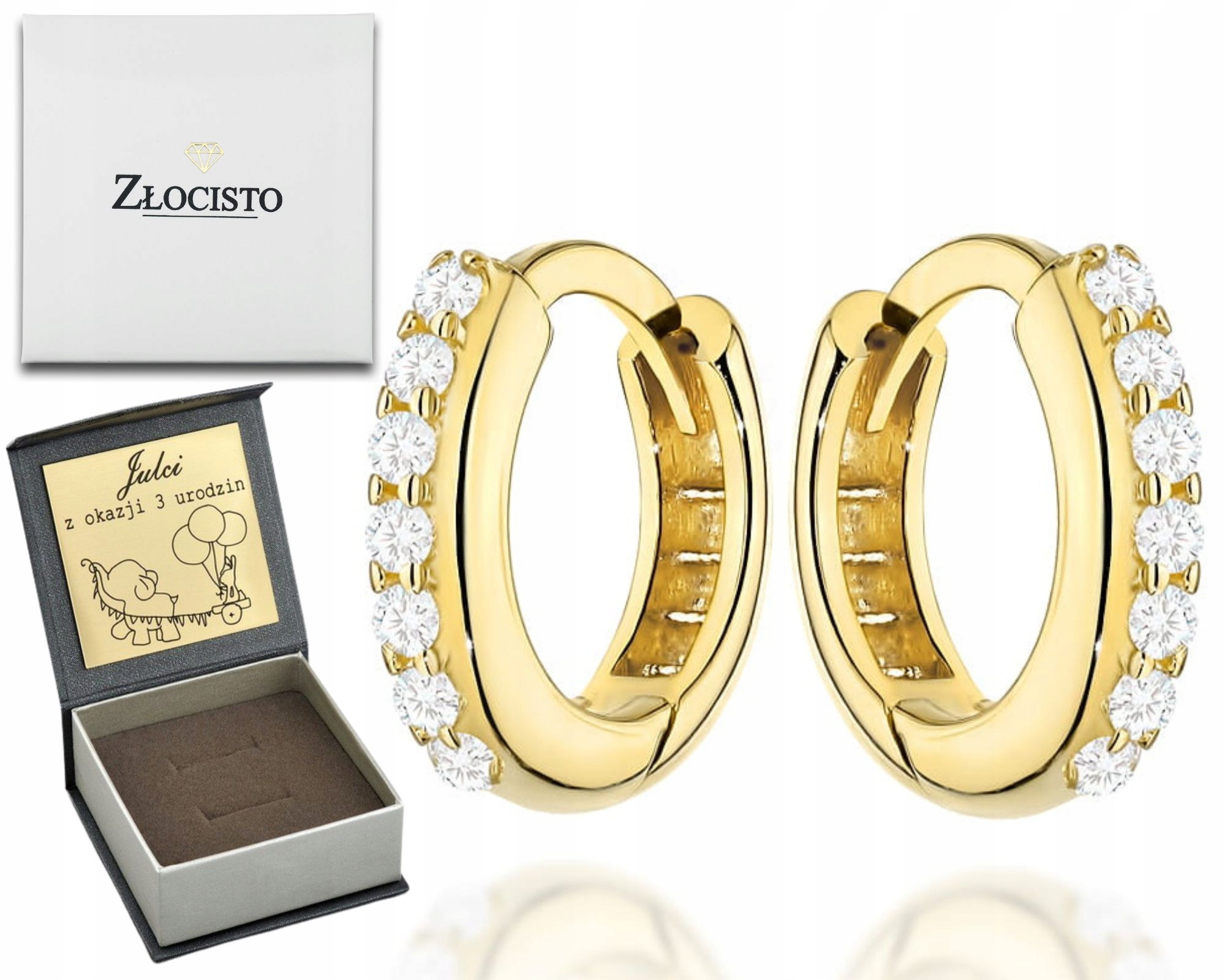 Zlaté Náušnice Kroužky Na Kruhu Se Zirkony 585 Gravírování Dedikace