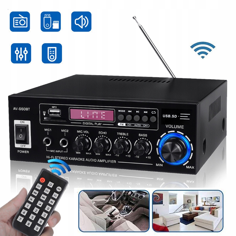 WZMACNIACZ STEREO HIFI KANAŁ 2.0 BLUETOOTH 5.0 Z ANTENĄ Z RADIO FM 40W EAN (GTIN) 0889997432410