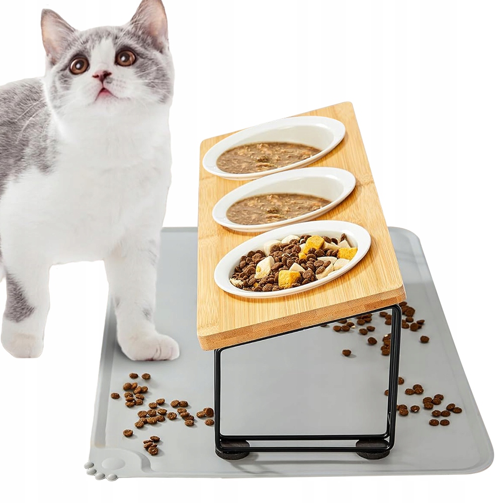 Levně Set 3x300ml Miska Pro Kočky Psa Tří Keramická Na Stojanu Krmivo
