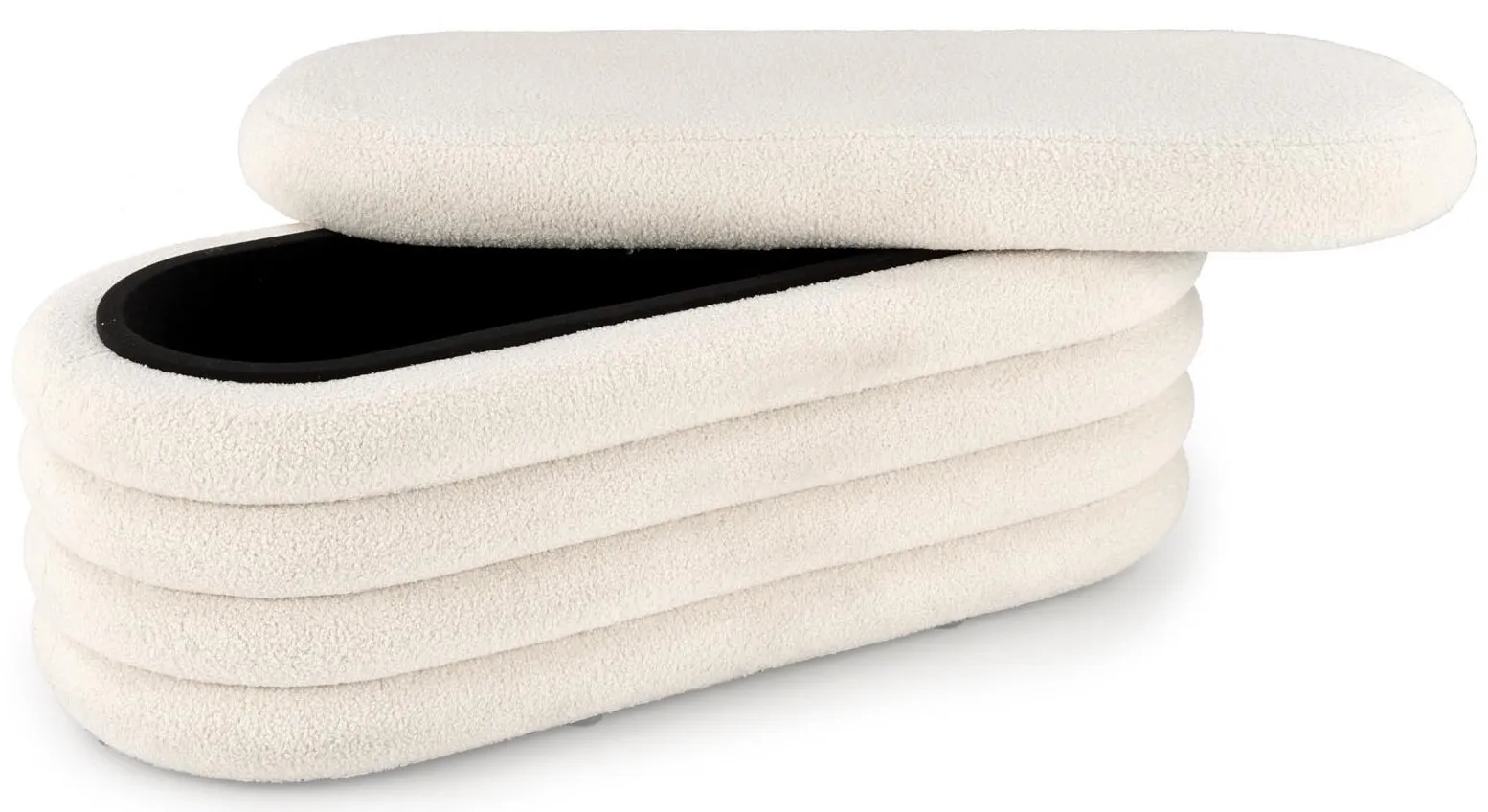 Modna Ławka Bliss Bouclé Kremowa 105 cm – Pufa Tapicerowana z Pojemnikiem