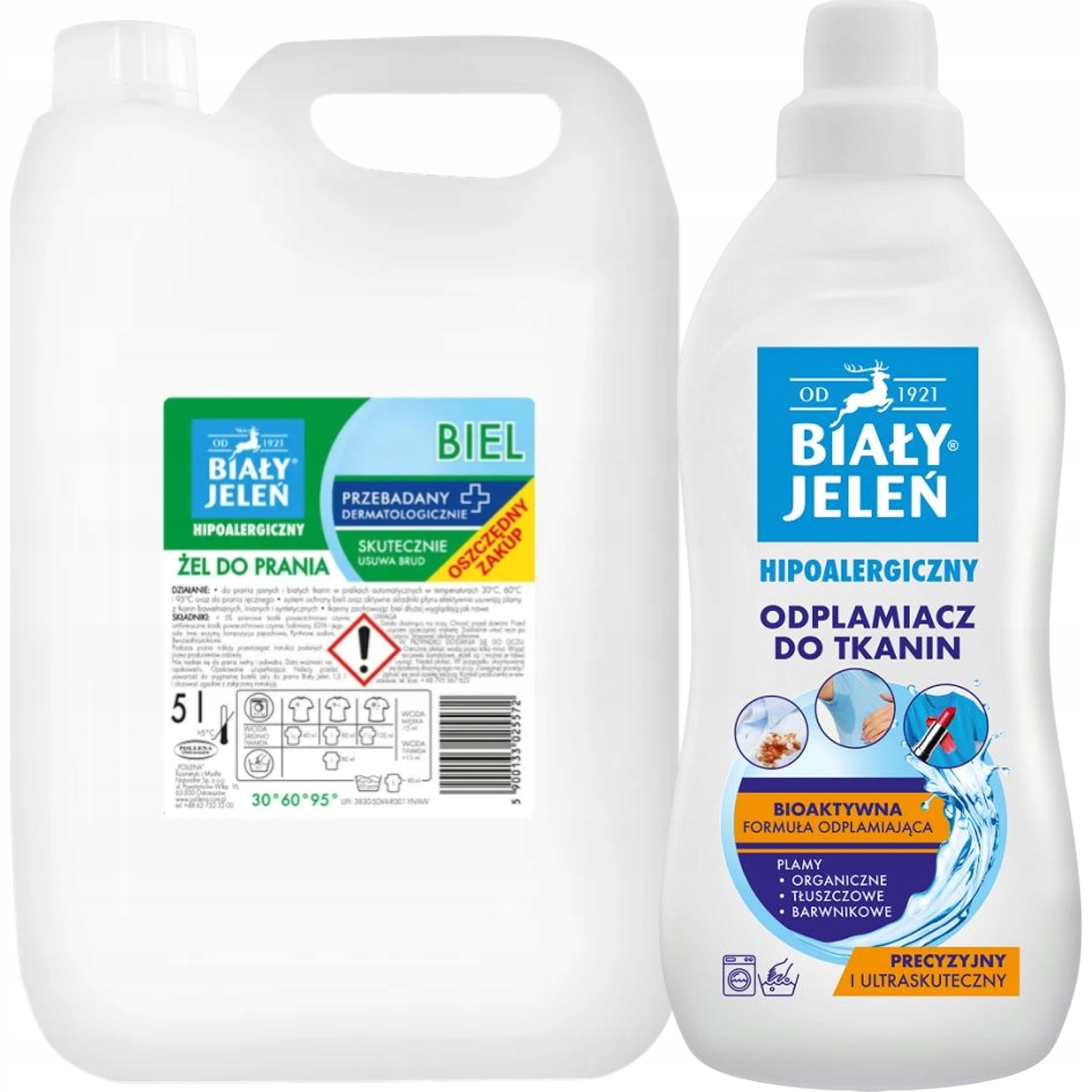 Levně Biały Jeleń gel na praní bílé barvy 5 l odstraňovač skvrn 1 l