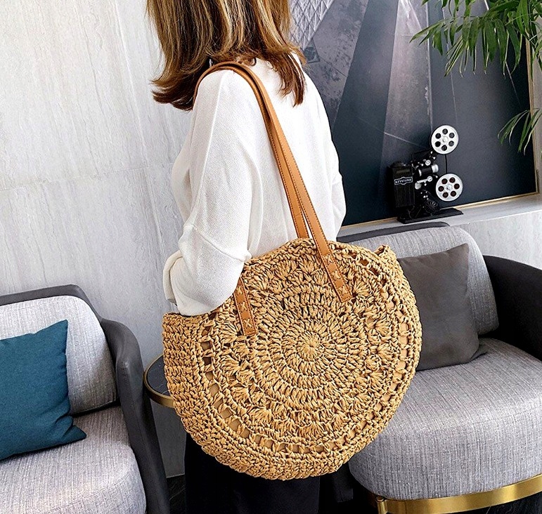 Damska okrągła Torebka Klasyczna torba słomiana A4 XL Lato plażę EKO SŁOMKA Styl miejski