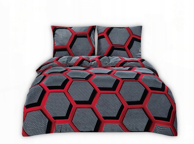 Posteľná Bielizeň 200x220 velúr grafitová červená čierna šesťuholníky