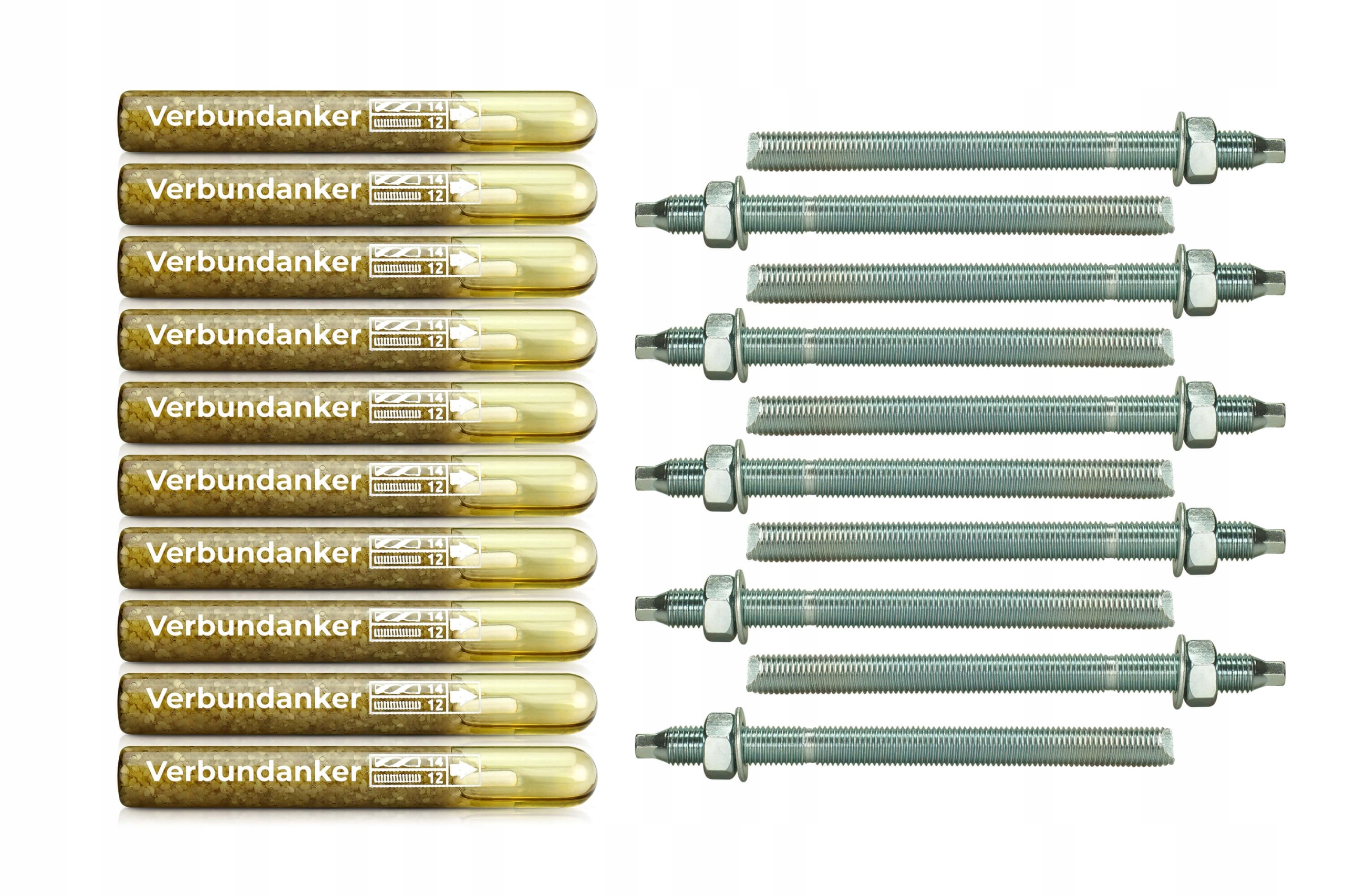Sada 10 x Chemická kotva M12 Závitová tyč M12x220 mm Špendlík Kapsle
