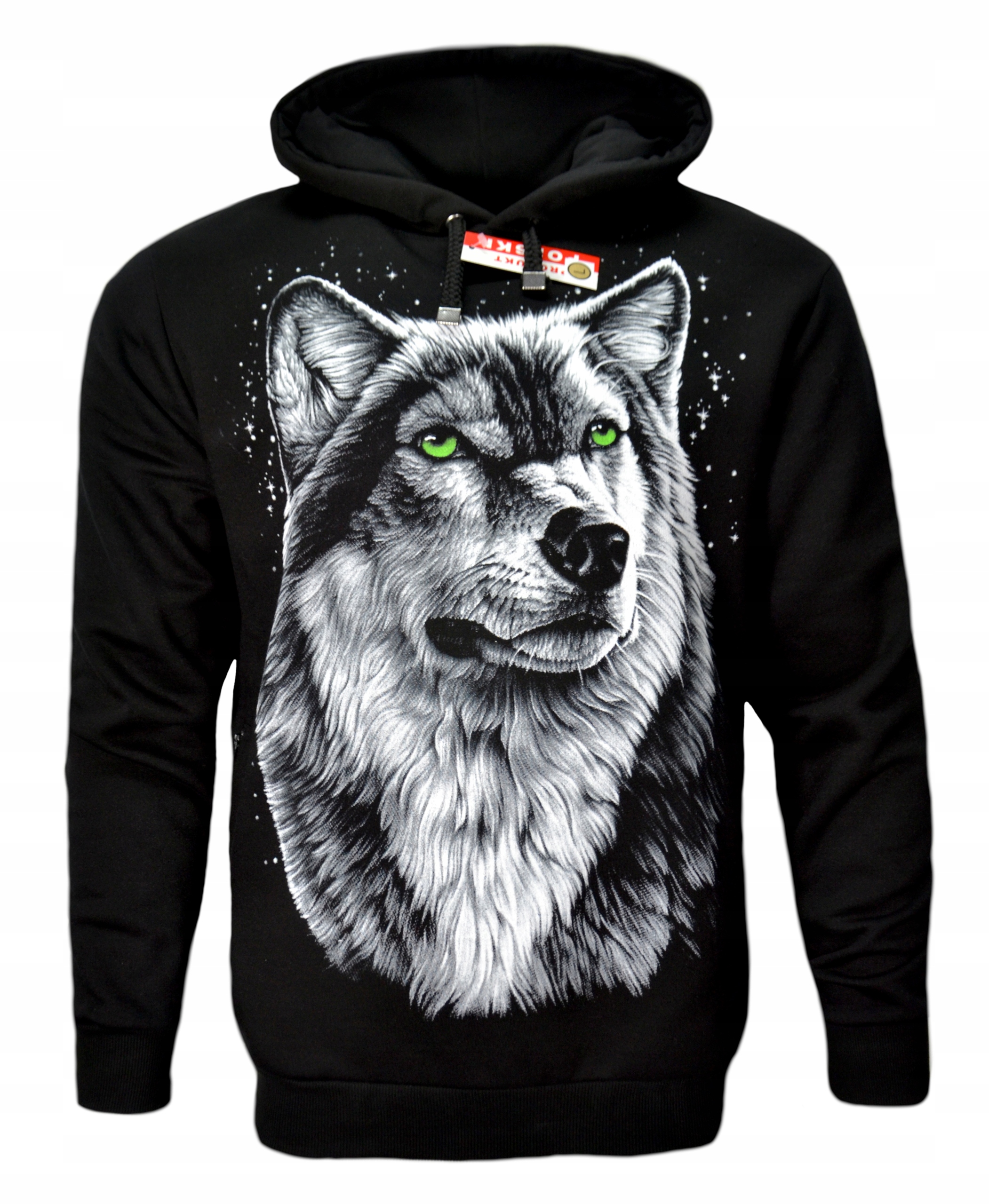 Mikina Vlk, oboustranný potisk, Polský Výrobek, černá, velikost M
