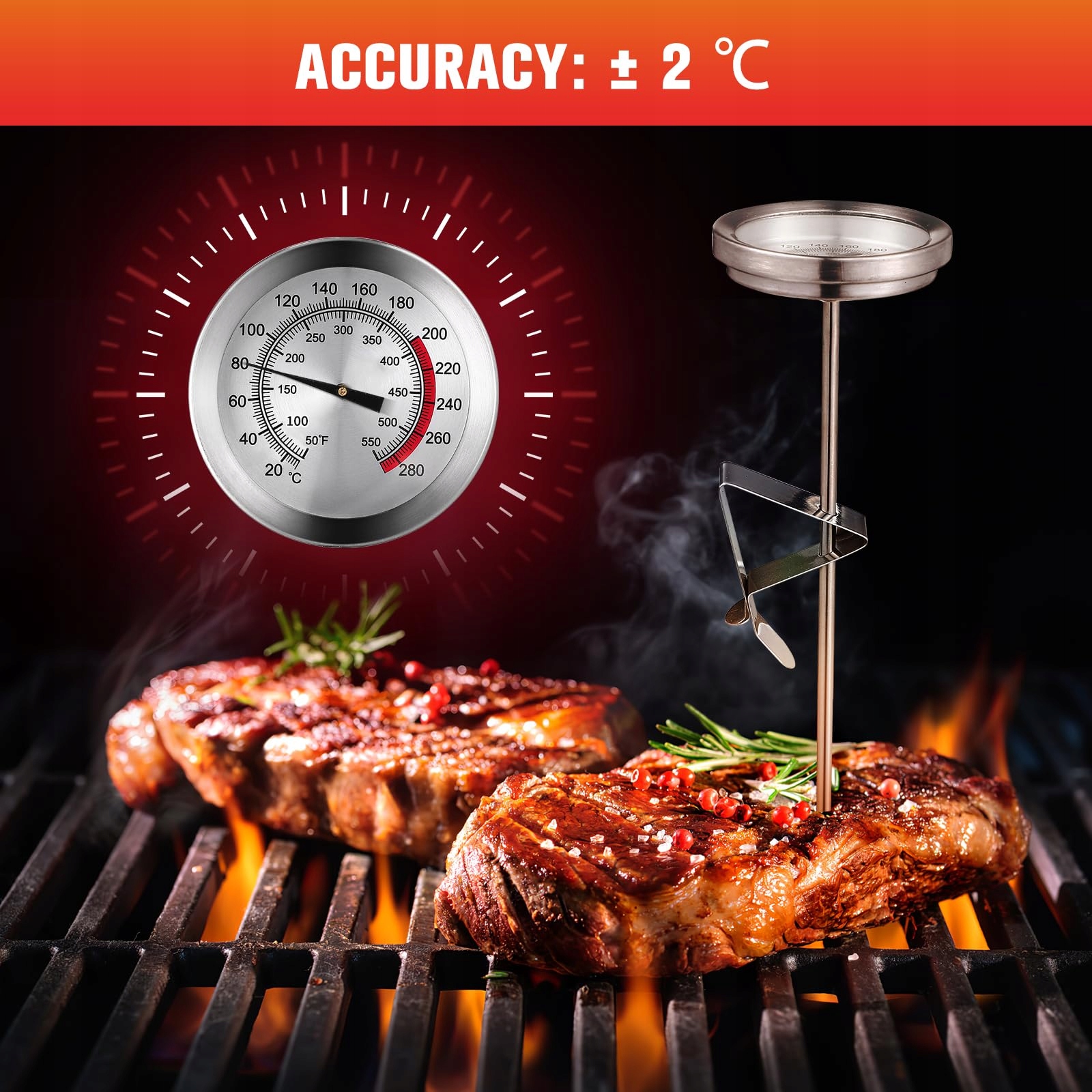 ANALOGOWY TERMOMETR KUCHENNY DO MIĘSA GRILLA PIECZENIA 23CM — miniatura 6