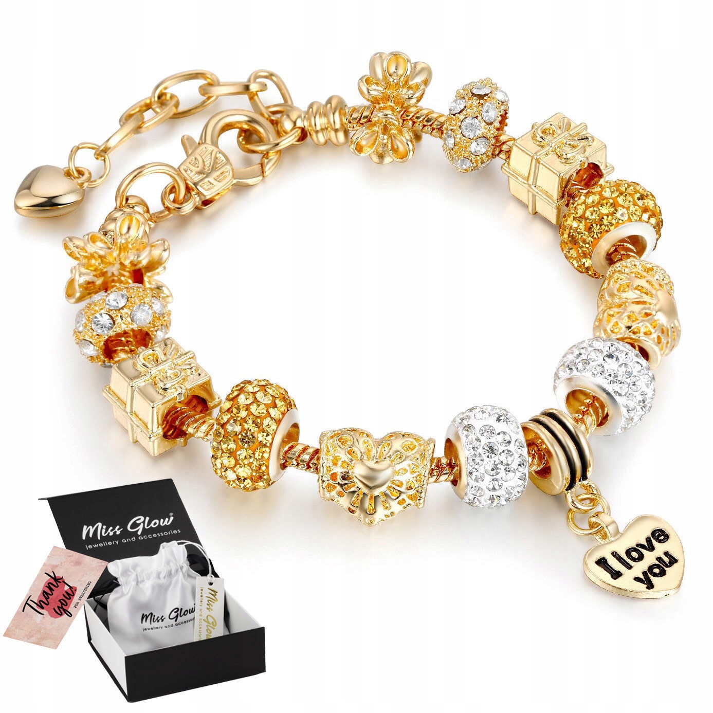 

Bransoletka złota Modułowa napis Charms gold