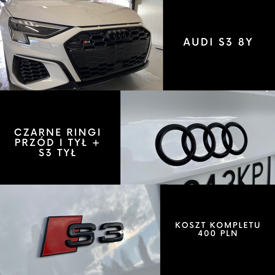Čierne predné a zadné krúžky S3 zadné 8Y Abs Lesk Emblémy