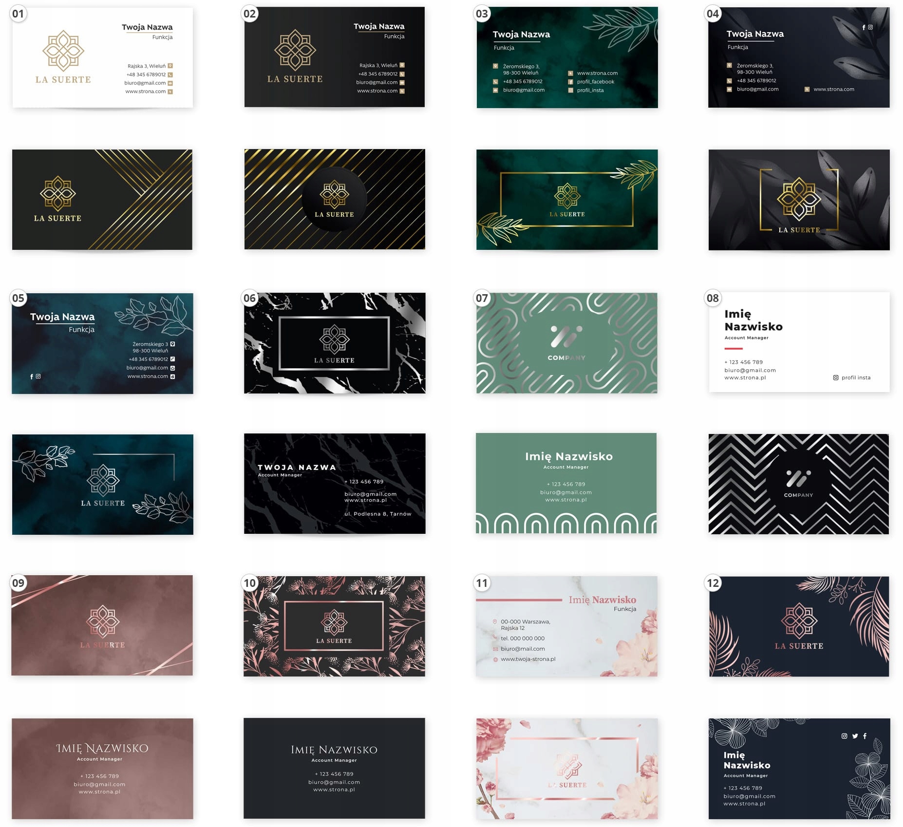 WIZYTÓWKI LUX + logo Rose Gold Różowe Złoto x500 Marka inny