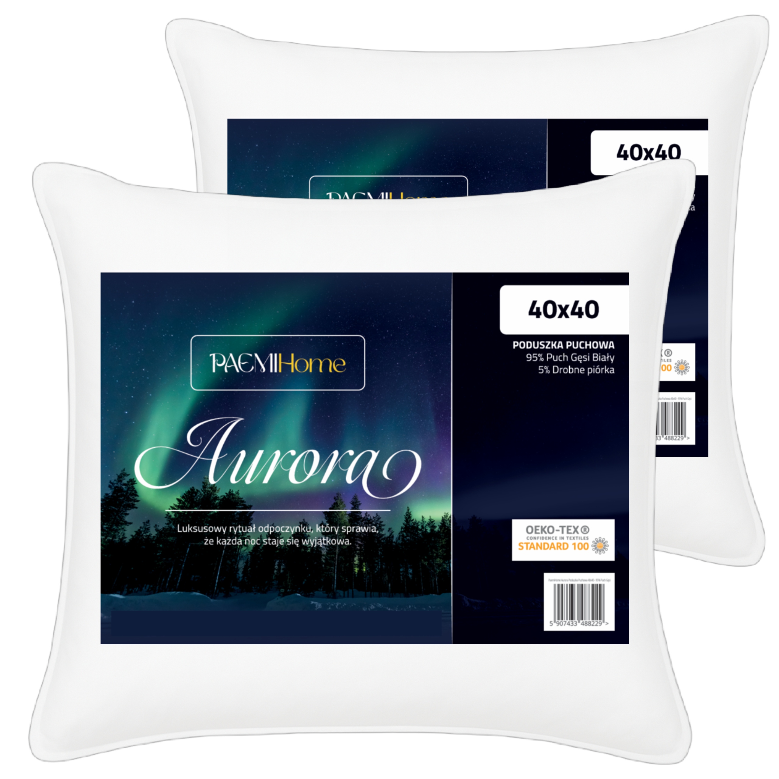 Sada 2x Vankúš Vankúšik Páperový 40X40 Aurora Prírodný Husí páperie Biely 95