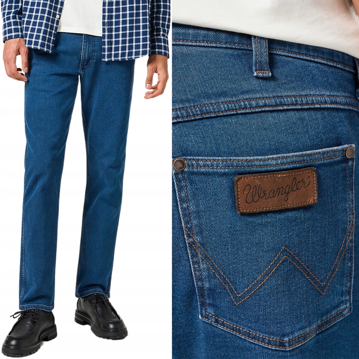 Wrangler Greensboro Blue Grey Džíny jednoduché tmavé džínové kalhoty W38 L34