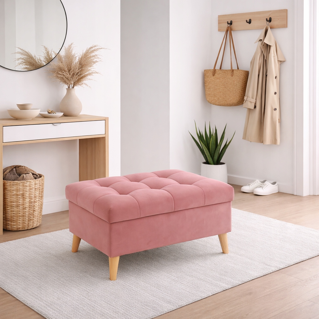 Pufa s úložným priestorom, otváracia taburetka, podnožka, čalúnená lavička 60 cm