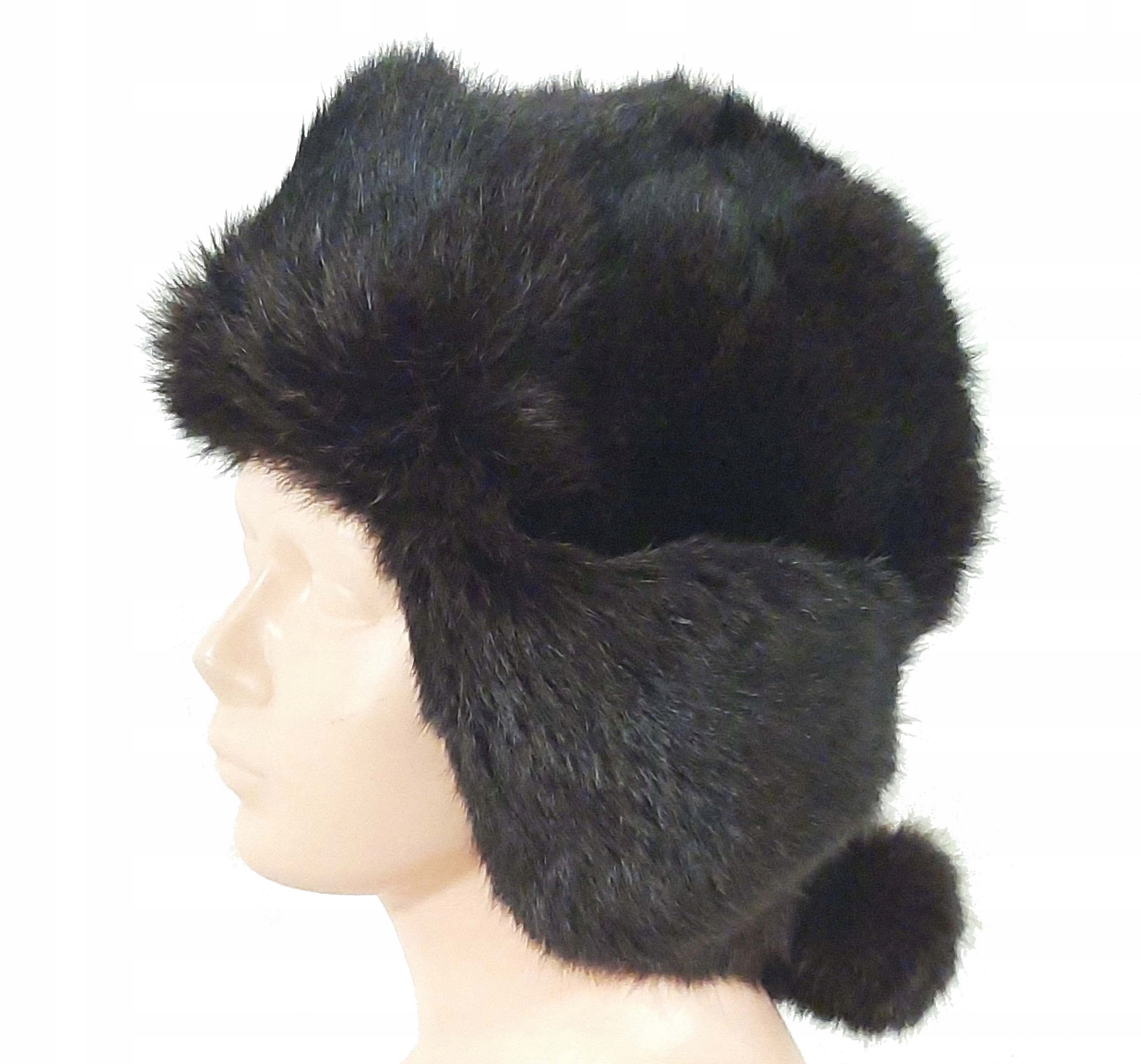 CZAPKA DAMSKA ZIMOWA PAPACHA KRÓLIK Natura CZARNY