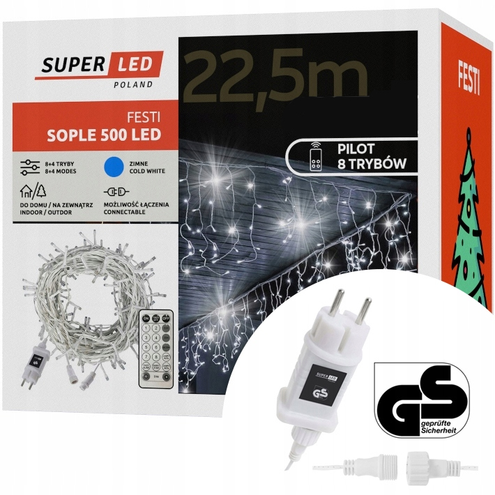 Venkovní Osvětlení Sople 500 Led 22,5 m Bílá Studená Girlanda IP44 Pilot