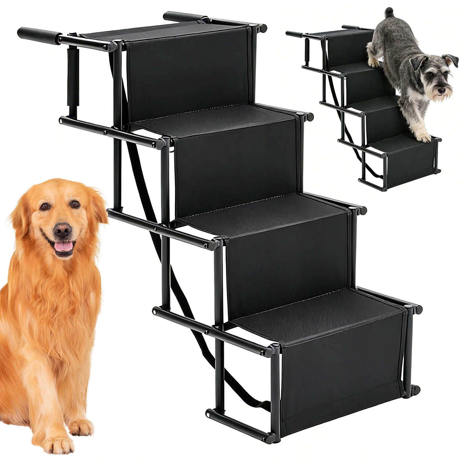 Levně Přenosné Skládací 4-STUPŇOVÉ Schodiště Pro Psa Do Domu I Auta